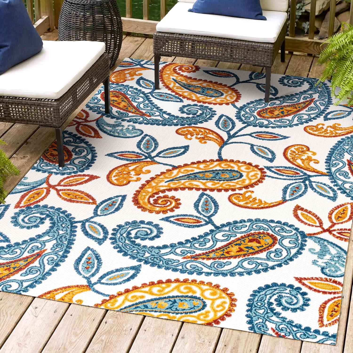 imageJONATHAN Y Paisley HighLow Indoor Outdoor Area Rug 8X10 OrangeBlue Julien for Backyard Patio Porch EasyCleaning High Traffic PetFriendly NonShedding AMC102B8OrangeBlue
