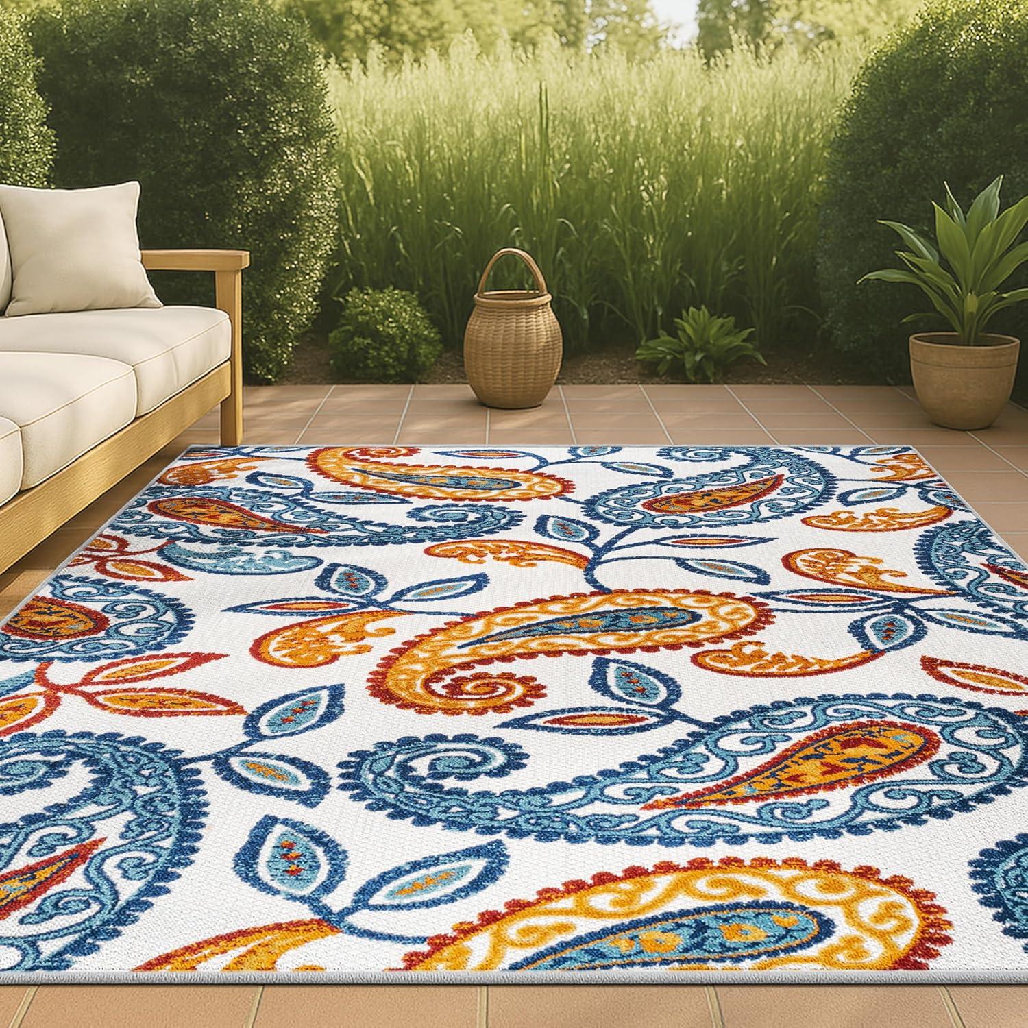imageJONATHAN Y Paisley HighLow Indoor Outdoor Area Rug 8X10 OrangeBlue Julien for Backyard Patio Porch EasyCleaning High Traffic PetFriendly NonShedding AMC102B8OrangeBlue