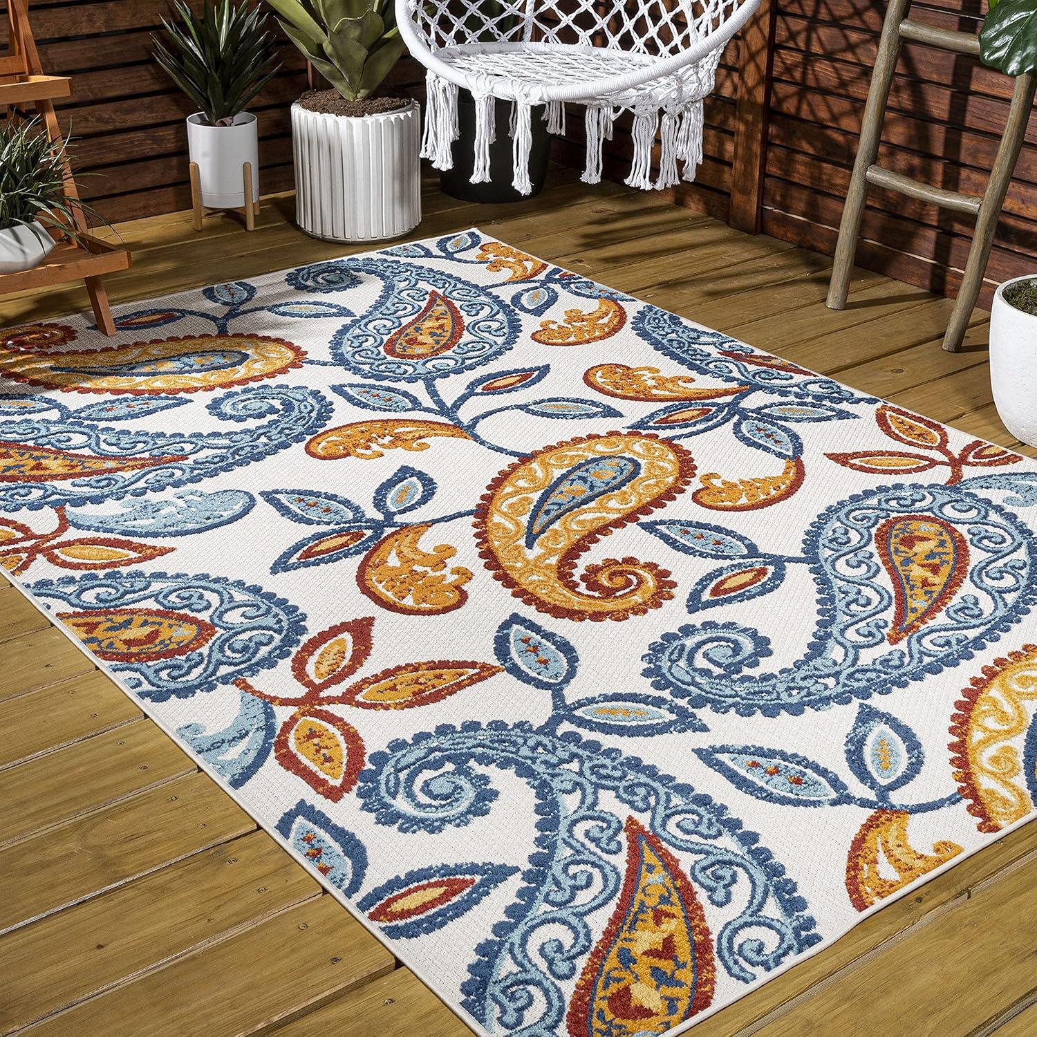 imageJONATHAN Y Paisley HighLow Indoor Outdoor Area Rug 8X10 OrangeBlue Julien for Backyard Patio Porch EasyCleaning High Traffic PetFriendly NonShedding AMC102B8OrangeBlue