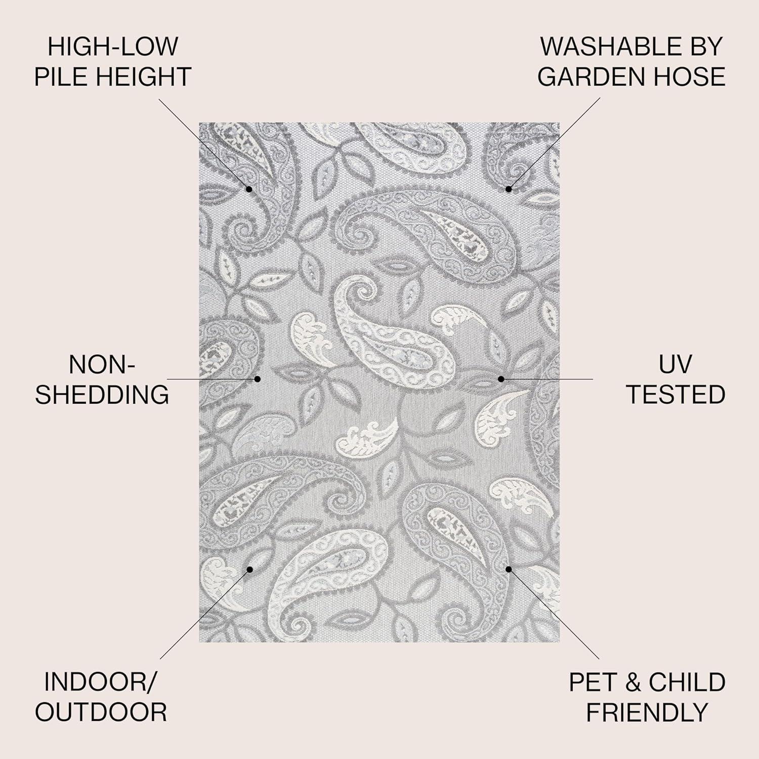 imageJONATHAN Y Paisley HighLow Indoor Outdoor Area Rug 8X10 OrangeBlue Julien for Backyard Patio Porch EasyCleaning High Traffic PetFriendly NonShedding AMC102B8Light GrayIvory