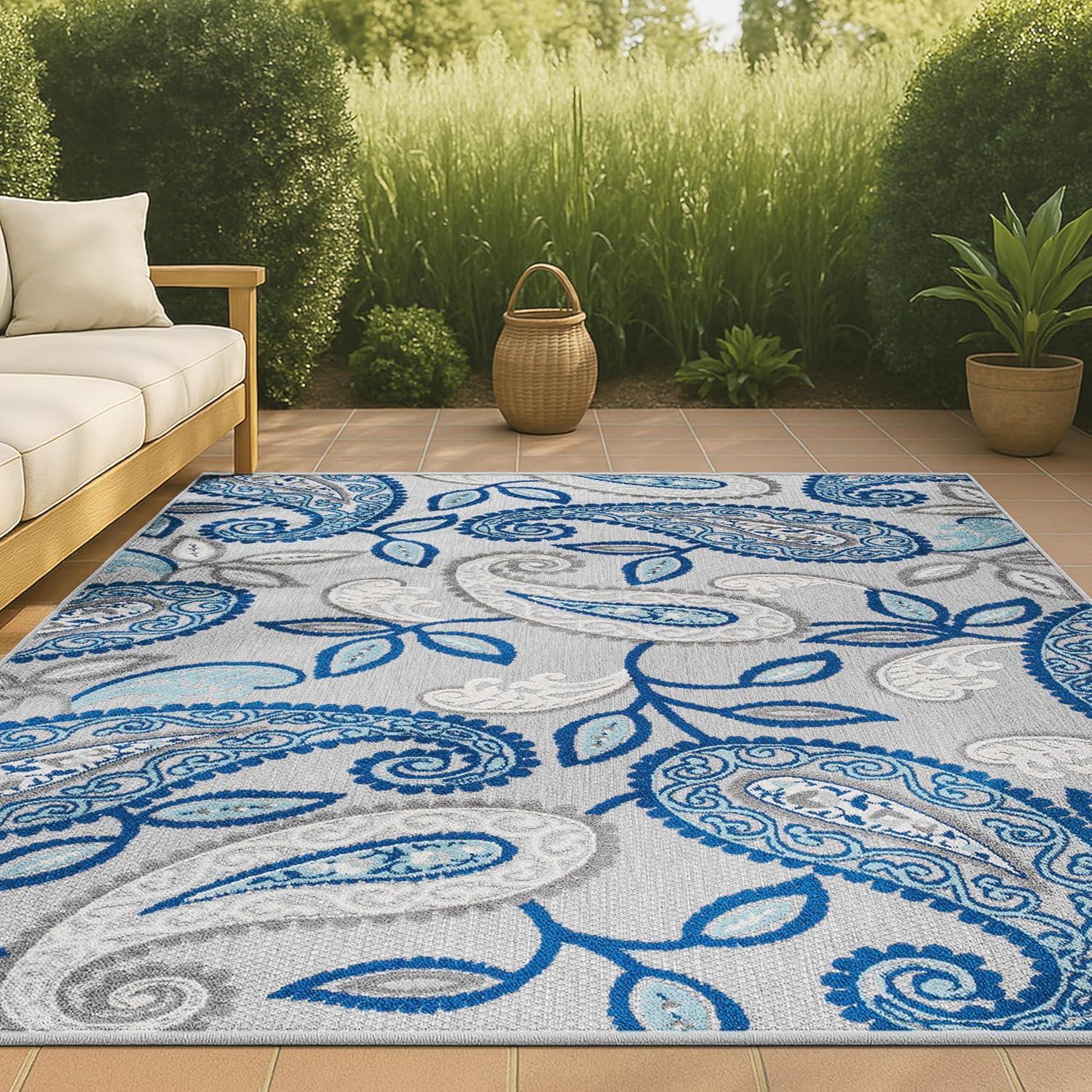 imageJONATHAN Y Paisley HighLow Indoor Outdoor Area Rug 8X10 OrangeBlue Julien for Backyard Patio Porch EasyCleaning High Traffic PetFriendly NonShedding AMC102B8BlueLight Gray