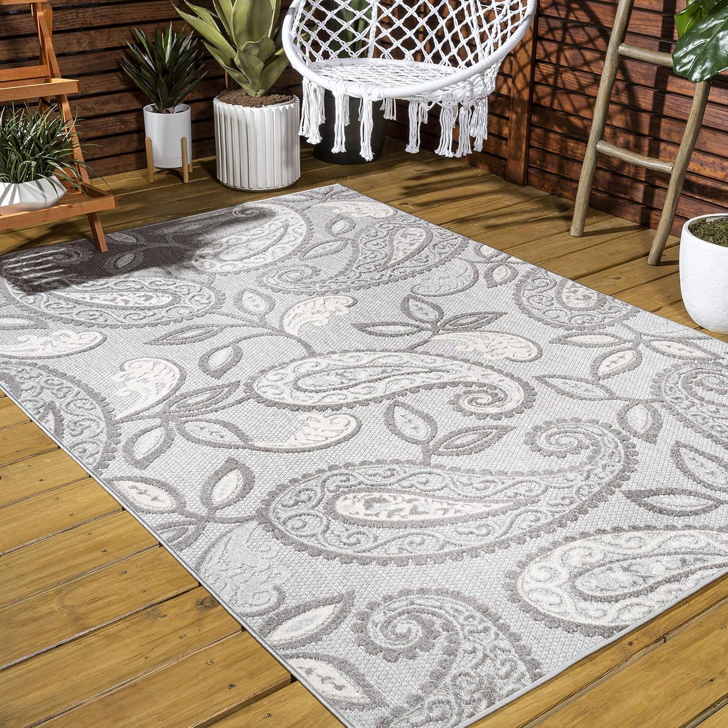 imageJONATHAN Y Paisley HighLow Indoor Outdoor Area Rug 8X10 OrangeBlue Julien for Backyard Patio Porch EasyCleaning High Traffic PetFriendly NonShedding AMC102B8Light GrayIvory