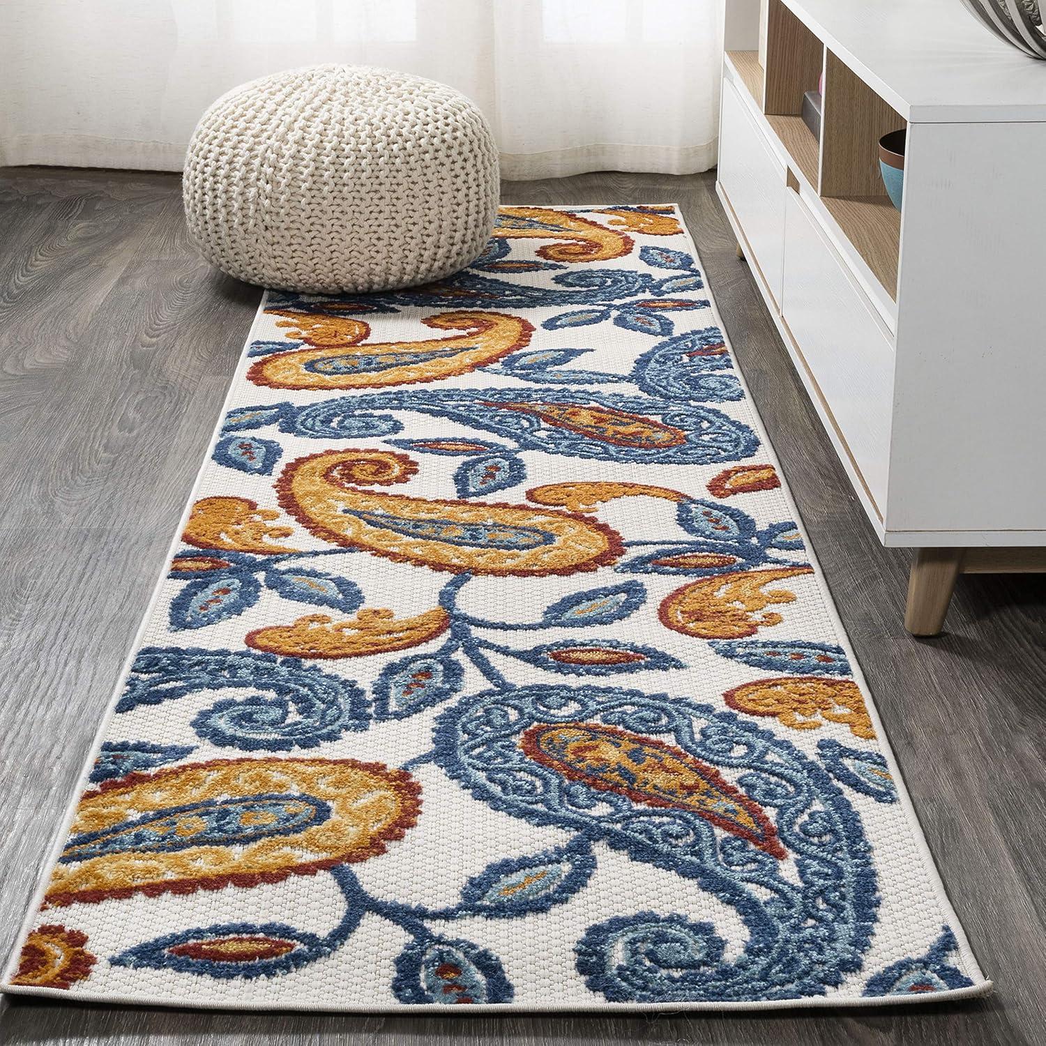 imageJONATHAN Y Paisley HighLow Indoor Outdoor Area Rug 8X10 OrangeBlue Julien for Backyard Patio Porch EasyCleaning High Traffic PetFriendly NonShedding AMC102B8OrangeBlue