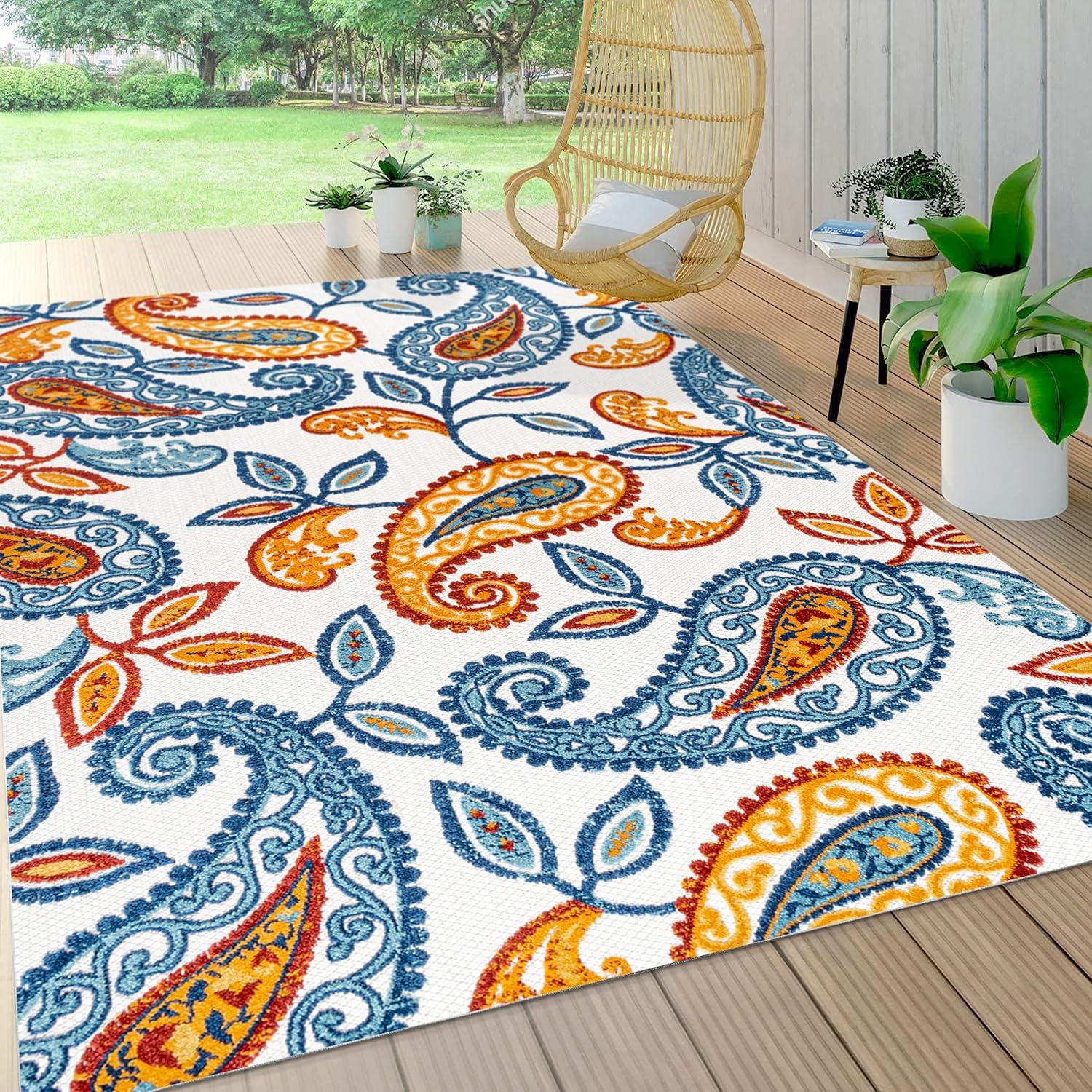 imageJONATHAN Y Paisley HighLow Indoor Outdoor Area Rug 8X10 OrangeBlue Julien for Backyard Patio Porch EasyCleaning High Traffic PetFriendly NonShedding AMC102B8OrangeBlue