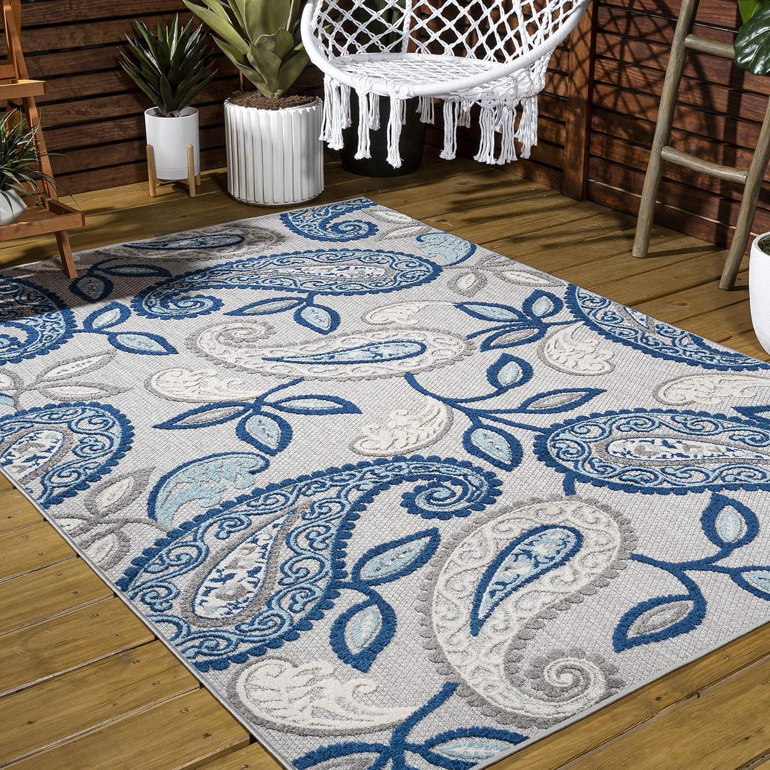 imageJONATHAN Y Paisley HighLow Indoor Outdoor Area Rug 8X10 OrangeBlue Julien for Backyard Patio Porch EasyCleaning High Traffic PetFriendly NonShedding AMC102B8BlueLight Gray