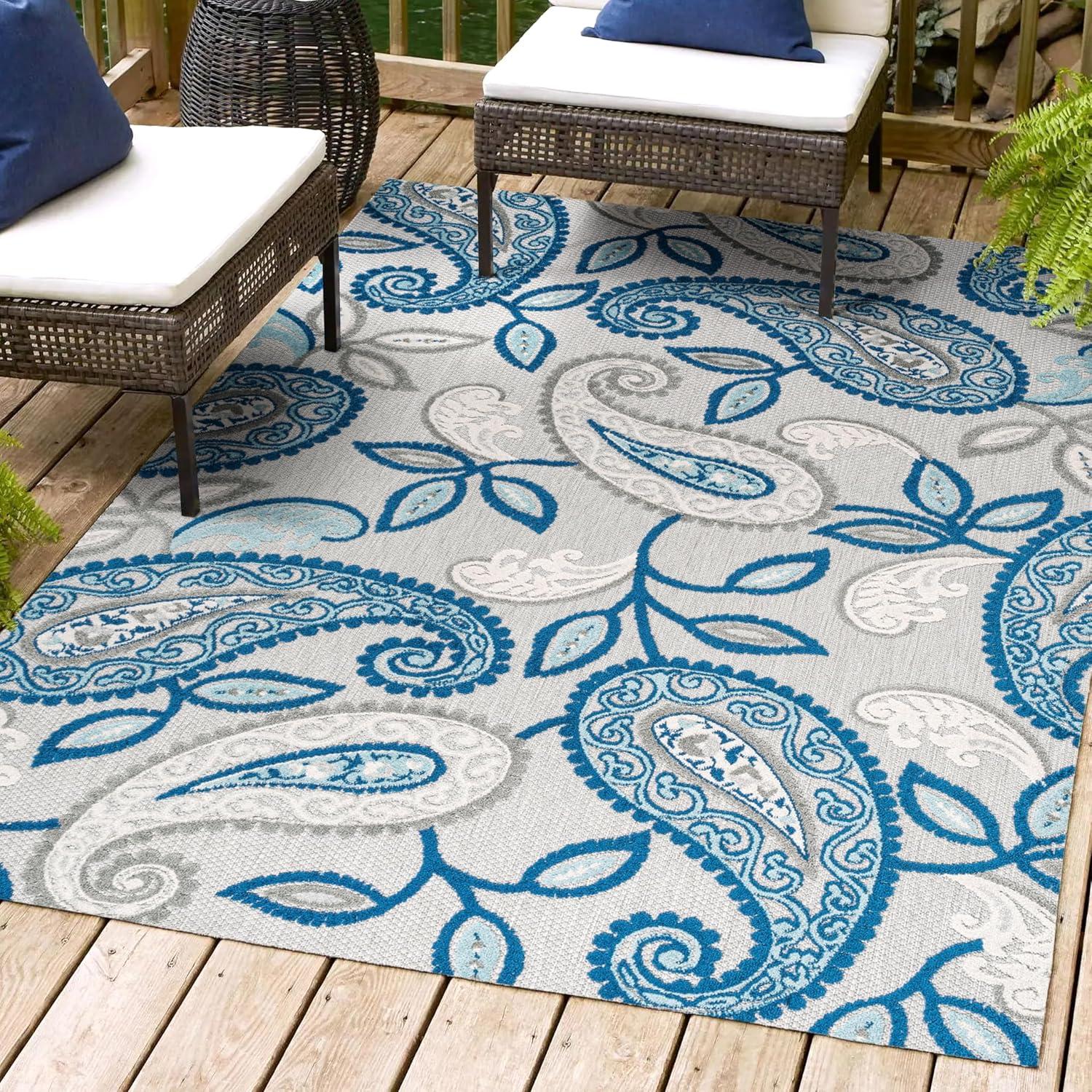 imageJONATHAN Y Paisley HighLow Indoor Outdoor Area Rug 8X10 OrangeBlue Julien for Backyard Patio Porch EasyCleaning High Traffic PetFriendly NonShedding AMC102B8BlueLight Gray