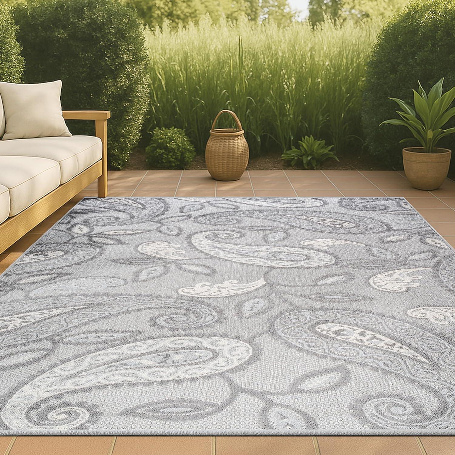 imageJONATHAN Y Paisley HighLow Indoor Outdoor Area Rug 8X10 OrangeBlue Julien for Backyard Patio Porch EasyCleaning High Traffic PetFriendly NonShedding AMC102B8Light GrayIvory