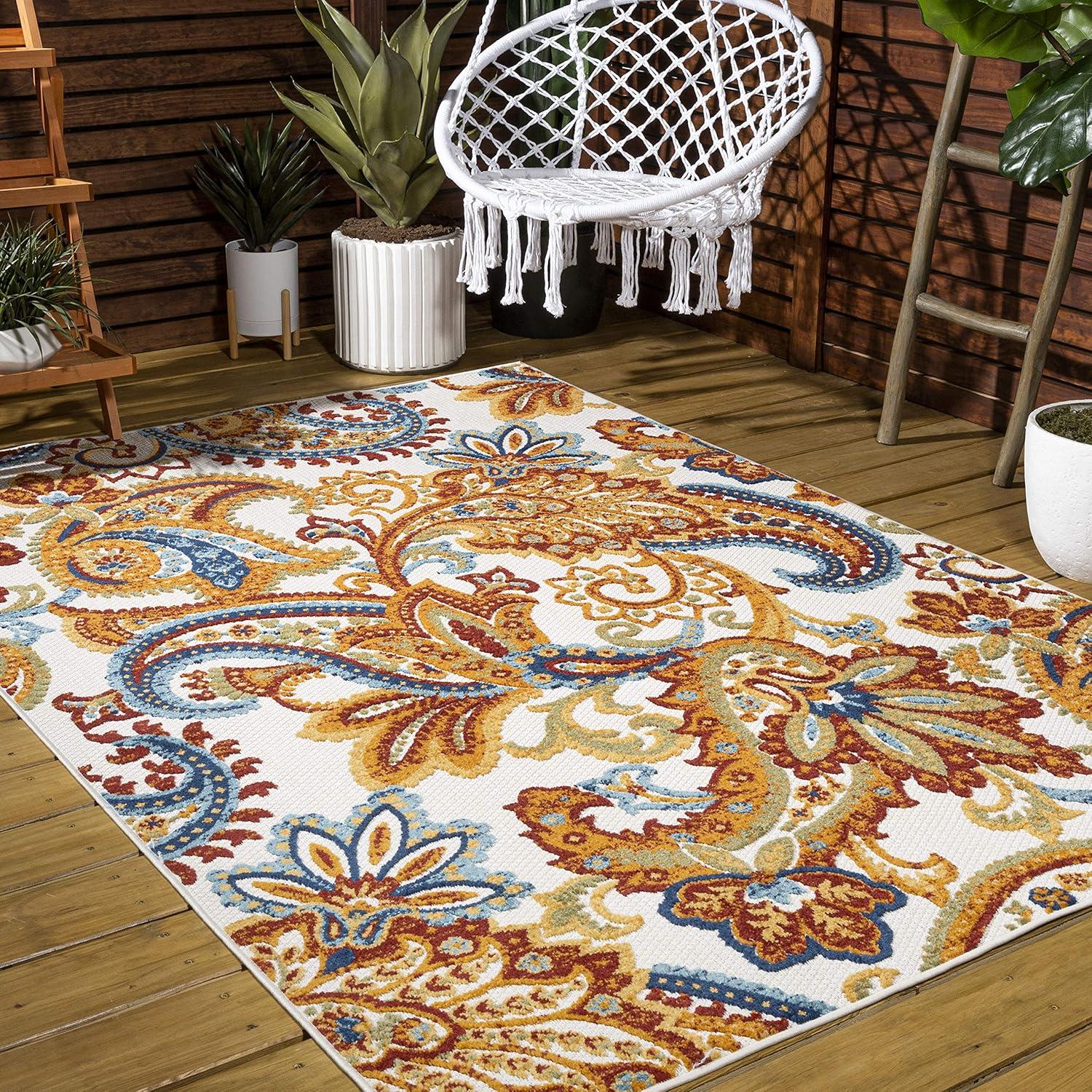 imageJONATHAN Y Paisley HighLow Indoor Outdoor Runner Rug 2X8 OrangeMulti Gordes for Backyard Patio Porch EasyCleaning High Traffic PetFriendly NonShedding AMC103B28OrangeMulti
