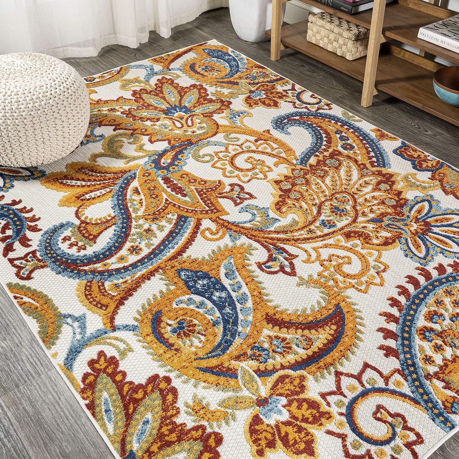 imageJONATHAN Y Paisley HighLow Indoor Outdoor Runner Rug 2X8 OrangeMulti Gordes for Backyard Patio Porch EasyCleaning High Traffic PetFriendly NonShedding AMC103B28OrangeMulti