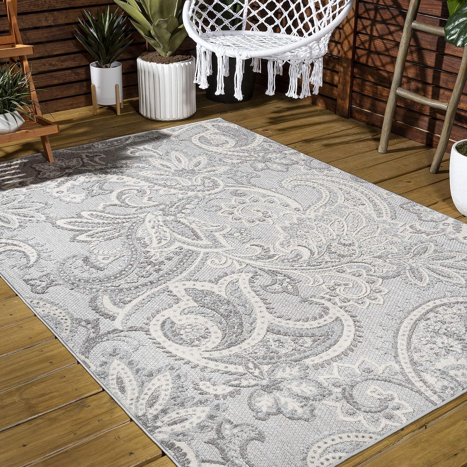imageJONATHAN Y Paisley HighLow Indoor Outdoor Runner Rug 2X8 OrangeMulti Gordes for Backyard Patio Porch EasyCleaning High Traffic PetFriendly NonShedding AMC103B28Light GrayIvory