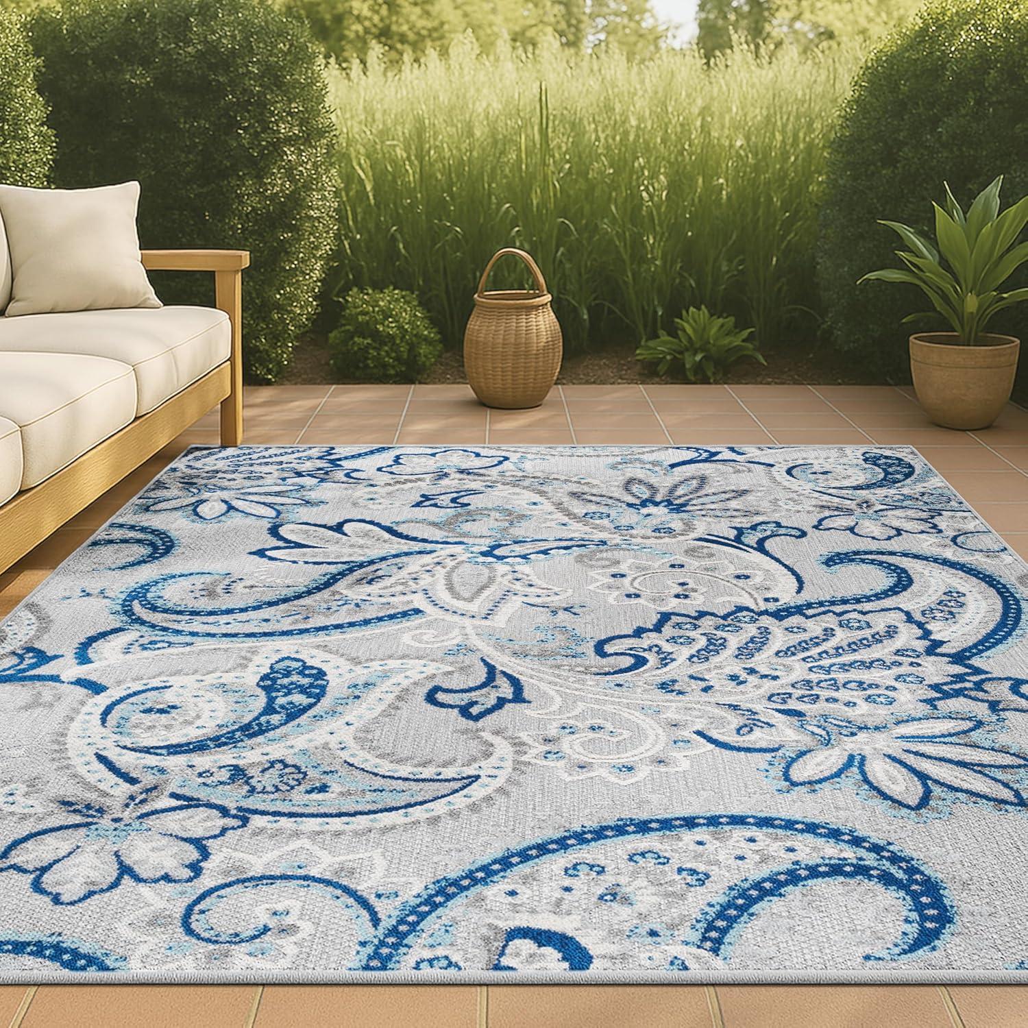 imageJONATHAN Y Paisley HighLow Indoor Outdoor Runner Rug 2X8 OrangeMulti Gordes for Backyard Patio Porch EasyCleaning High Traffic PetFriendly NonShedding AMC103B28Light GrayBlue