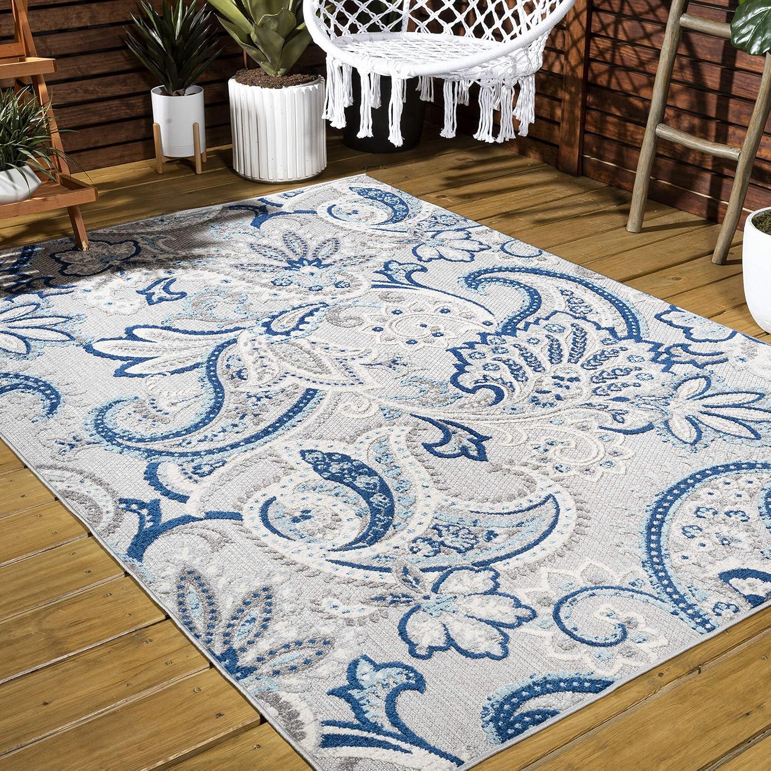 imageJONATHAN Y Paisley HighLow Indoor Outdoor Runner Rug 2X8 OrangeMulti Gordes for Backyard Patio Porch EasyCleaning High Traffic PetFriendly NonShedding AMC103B28Light GrayBlue