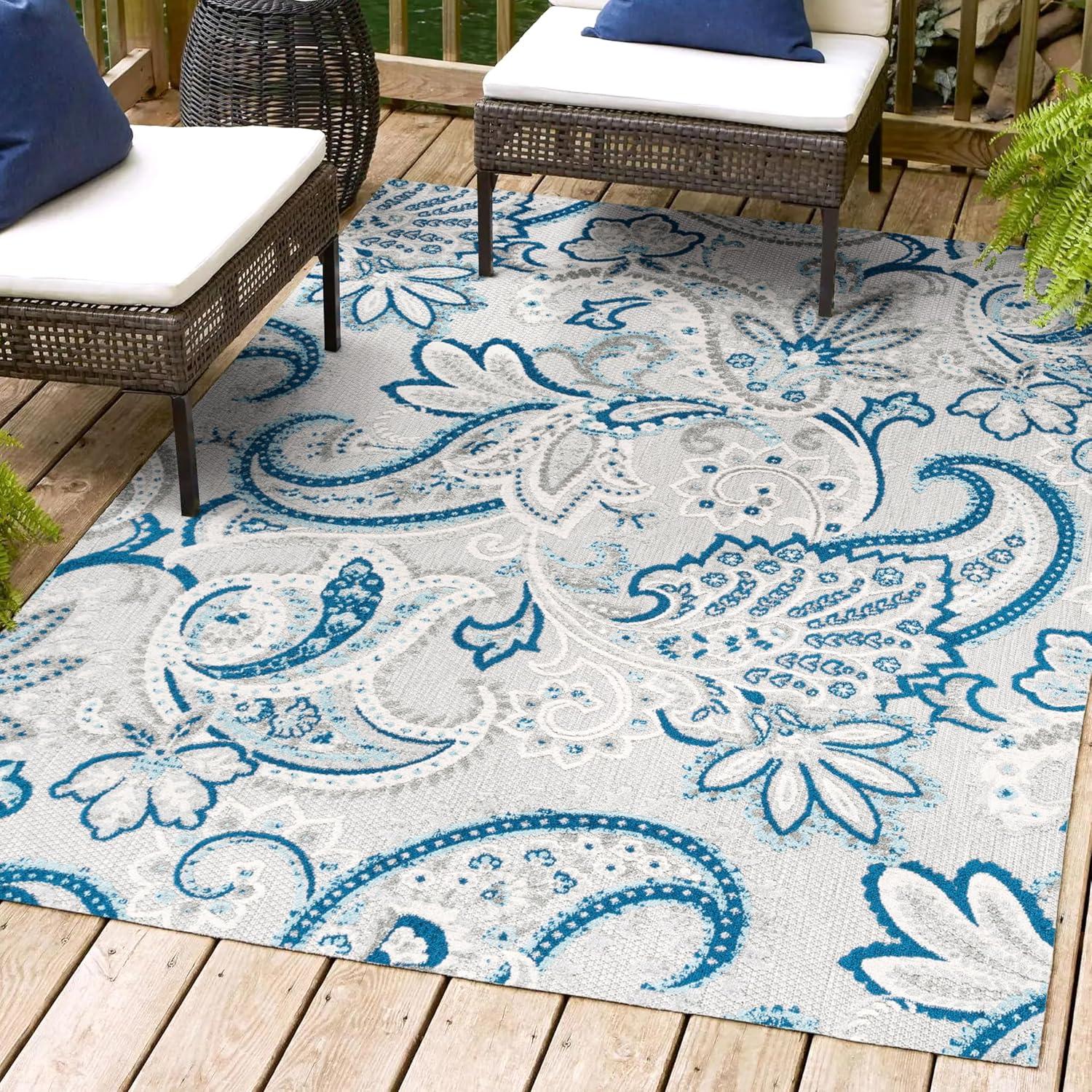 imageJONATHAN Y Paisley HighLow Indoor Outdoor Runner Rug 2X8 OrangeMulti Gordes for Backyard Patio Porch EasyCleaning High Traffic PetFriendly NonShedding AMC103B28Light GrayBlue