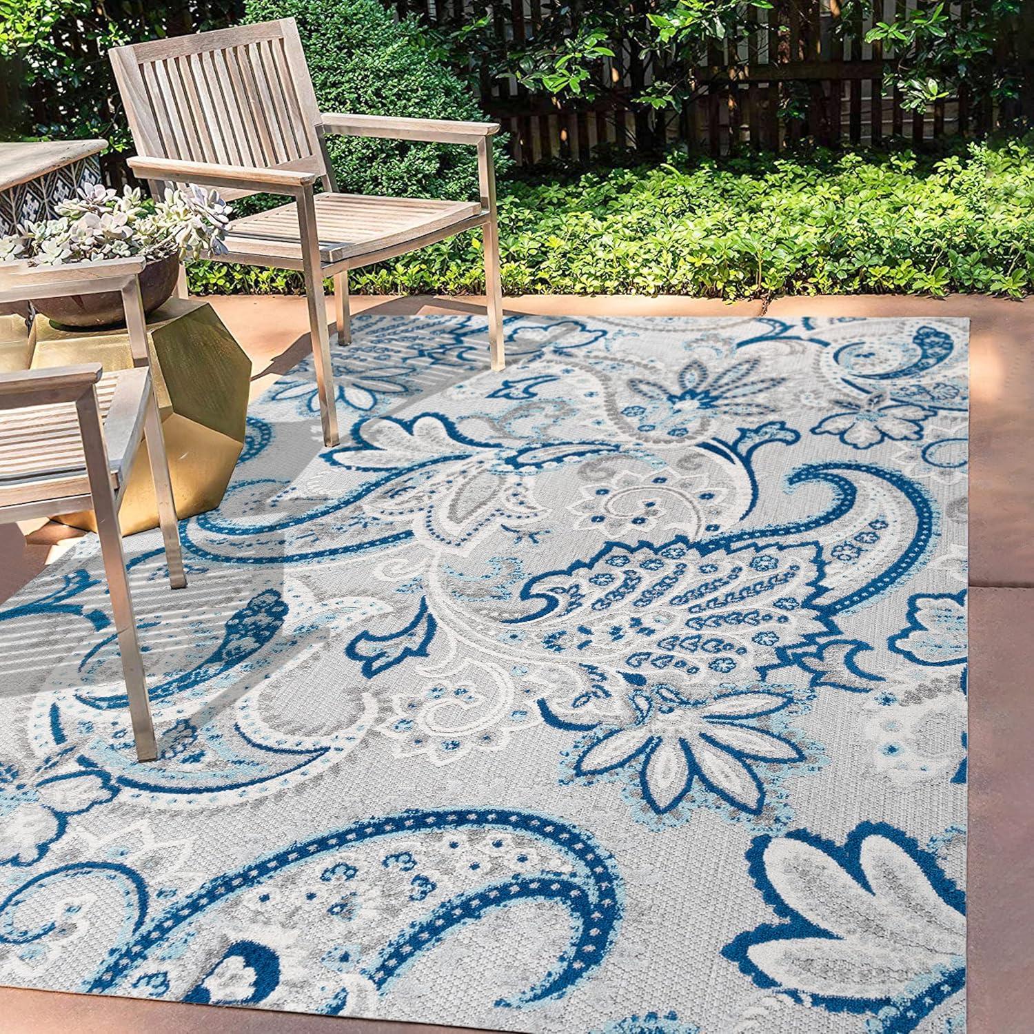 imageJONATHAN Y Paisley HighLow Indoor Outdoor Runner Rug 2X8 OrangeMulti Gordes for Backyard Patio Porch EasyCleaning High Traffic PetFriendly NonShedding AMC103B28Light GrayBlue