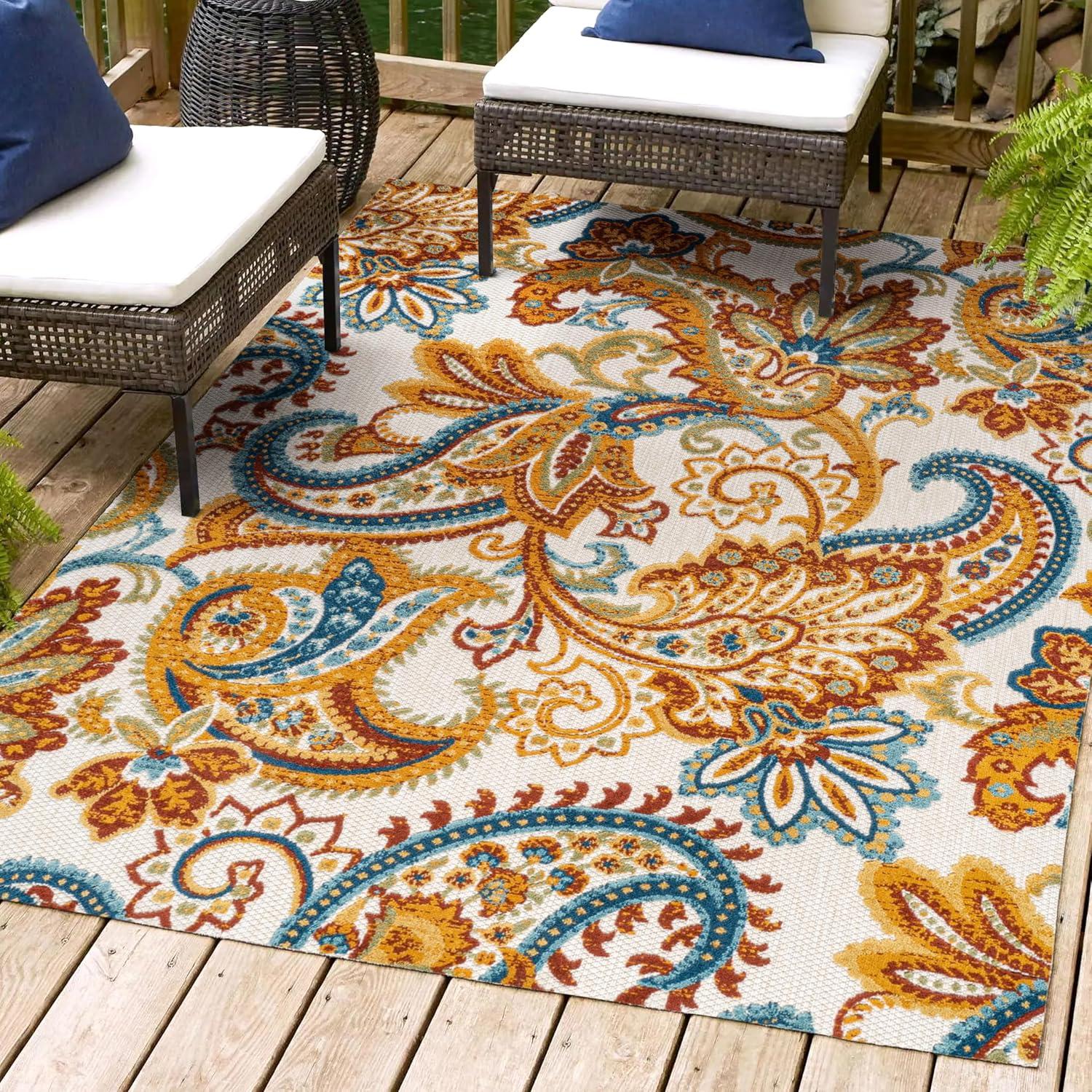 imageJONATHAN Y Paisley HighLow Indoor Outdoor Runner Rug 2X8 OrangeMulti Gordes for Backyard Patio Porch EasyCleaning High Traffic PetFriendly NonShedding AMC103B28OrangeMulti