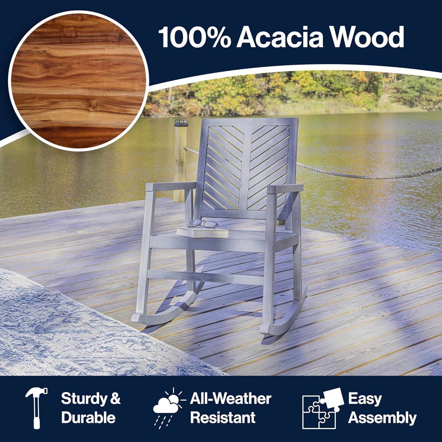 imageJONATHAN Y RCK100A Ned Modern ChevronBack 300Lbs Support Acacia Wood Patio Outdoor Rocking Chair for Garden Lawn Backyard Pool Deck Beach Firepit TeakGrey