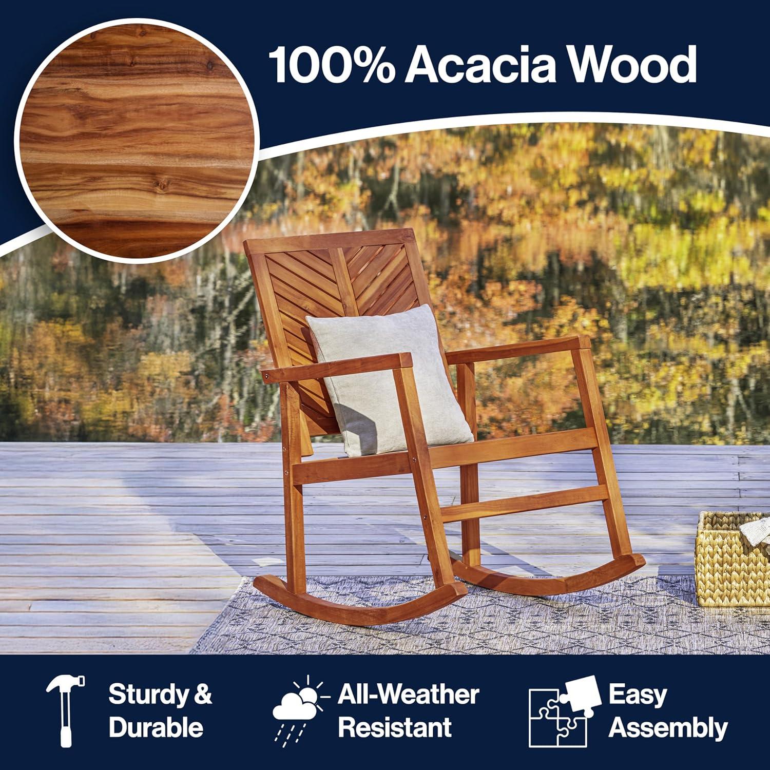 imageJONATHAN Y RCK100A Ned Modern ChevronBack 300Lbs Support Acacia Wood Patio Outdoor Rocking Chair for Garden Lawn Backyard Pool Deck Beach Firepit TeakTeak