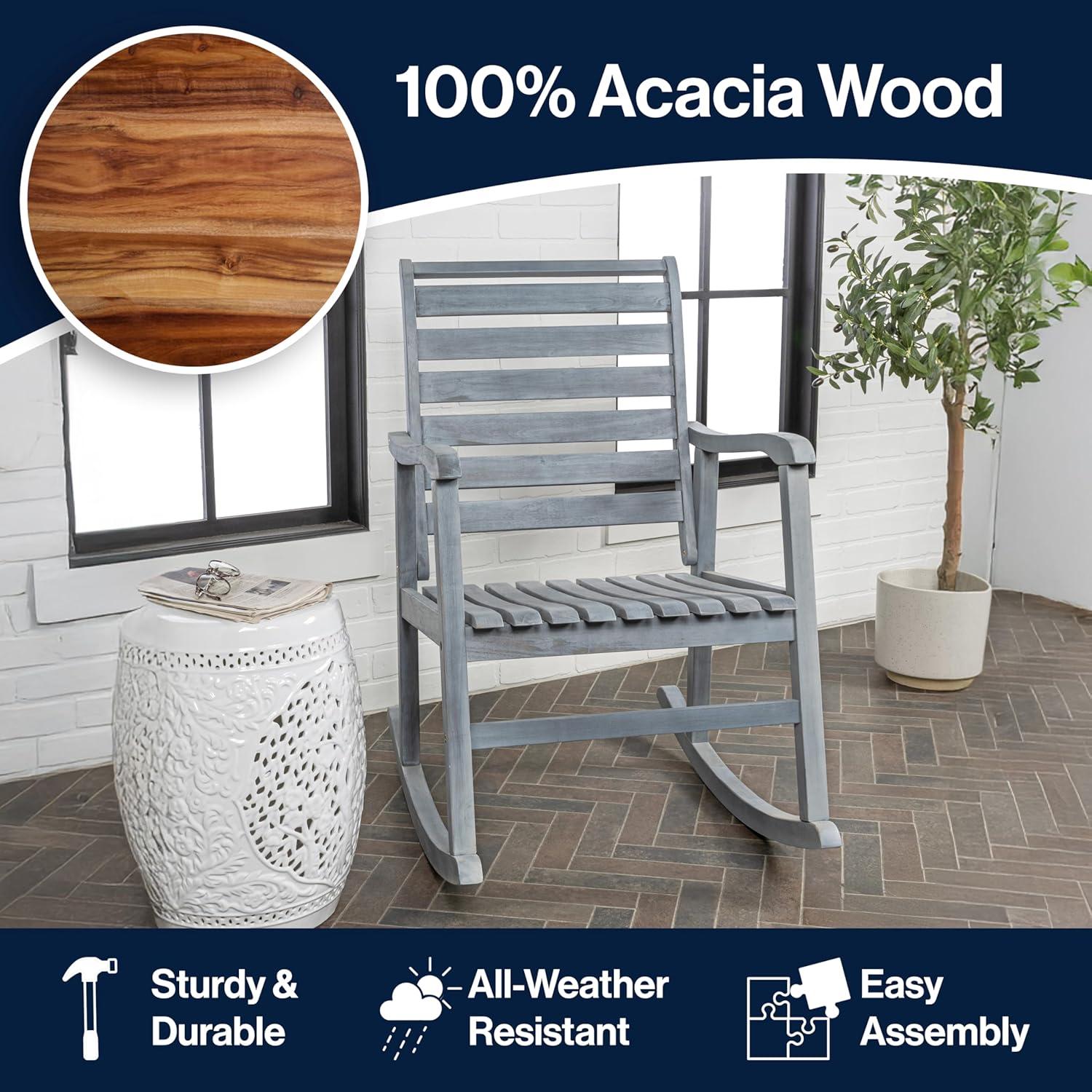 imageJONATHAN Y RCK101B Carey Modern SlatBack 300Lbs Support Acacia Wood Patio Outdoor Rocking Chair for Garden Lawn Backyard Pool Deck Beach Firepit GrayGrey