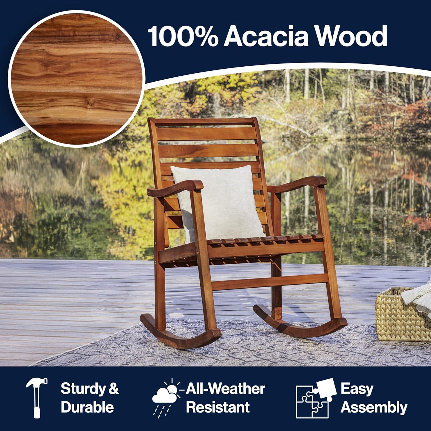 imageJONATHAN Y RCK101B Carey Modern SlatBack 300Lbs Support Acacia Wood Patio Outdoor Rocking Chair for Garden Lawn Backyard Pool Deck Beach Firepit GrayTeak