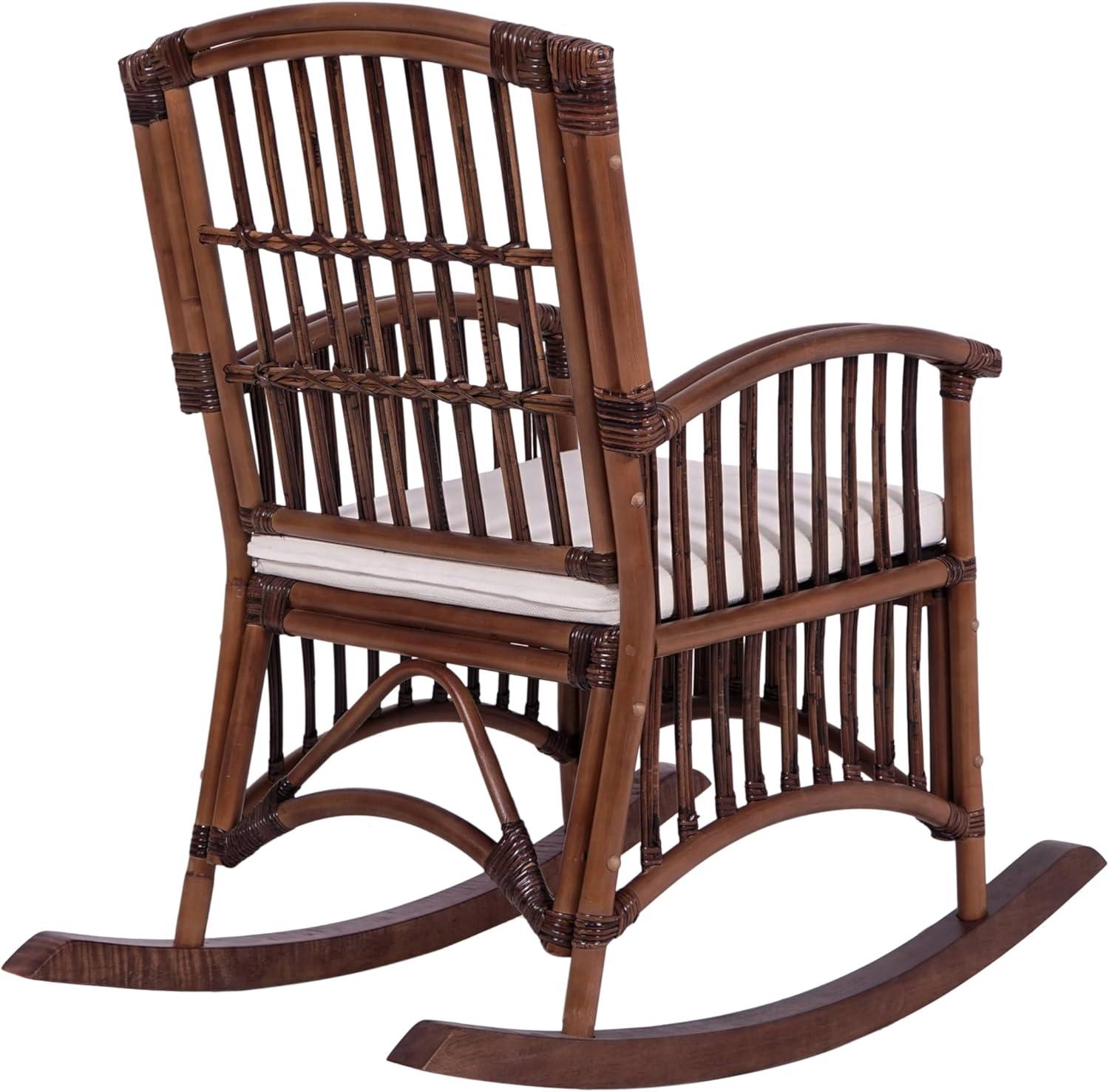 imageJONATHAN Y RCK200A Swayze Bohemian Farmhouse Woven RattanWood Rocking Chair White Cushion with Brown Frame for Home Living Room Bedroom Guestroom Foyer LibraryBrown