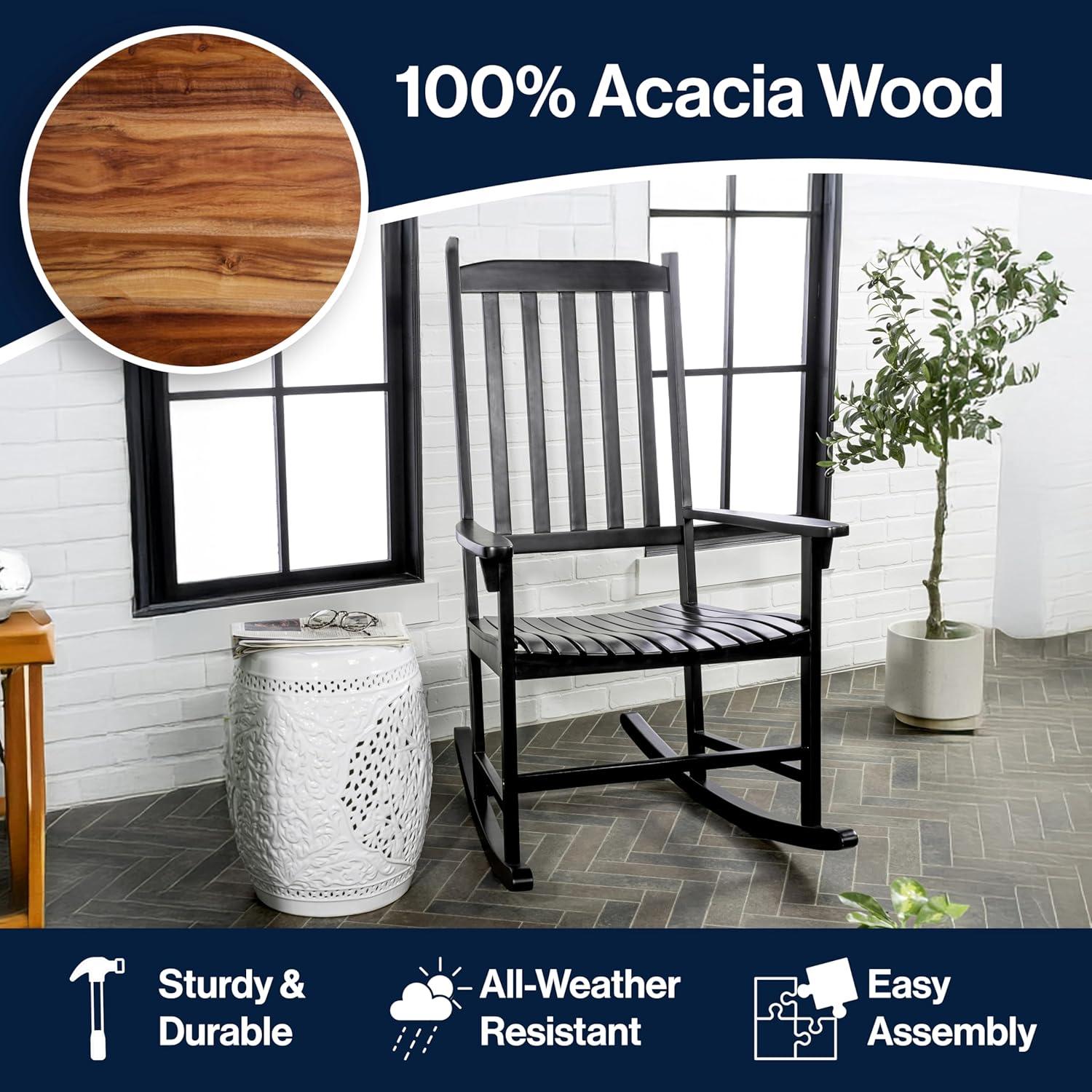 imageJONATHAN Y RCK300D Seagrove Farmhouse Classic SlatBack 350LBS Support Acacia Wood Outdoor Rocking Chair Traditional Coastal Cottage Vintage Shabby Chic AlmondBlack