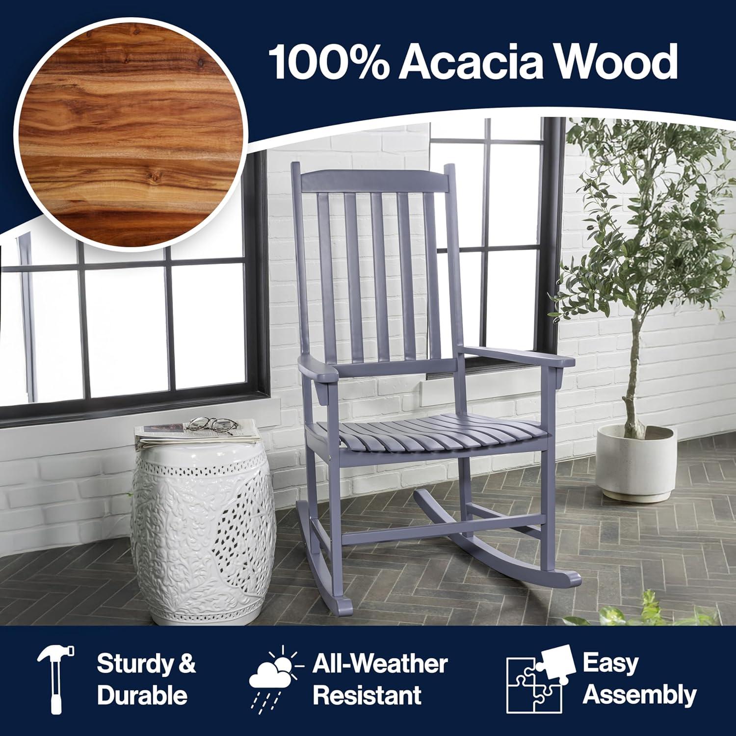 imageJONATHAN Y RCK300D Seagrove Farmhouse Classic SlatBack 350LBS Support Acacia Wood Outdoor Rocking Chair Traditional Coastal Cottage Vintage Shabby Chic AlmondCashmere Blue