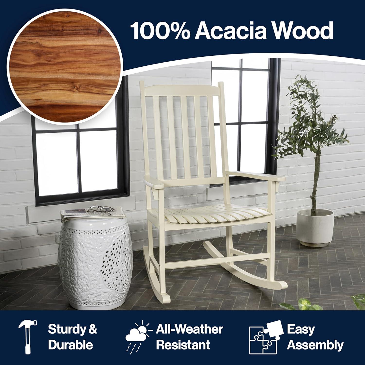 imageJONATHAN Y RCK300D Seagrove Farmhouse Classic SlatBack 350LBS Support Acacia Wood Outdoor Rocking Chair Traditional Coastal Cottage Vintage Shabby Chic AlmondAlmond