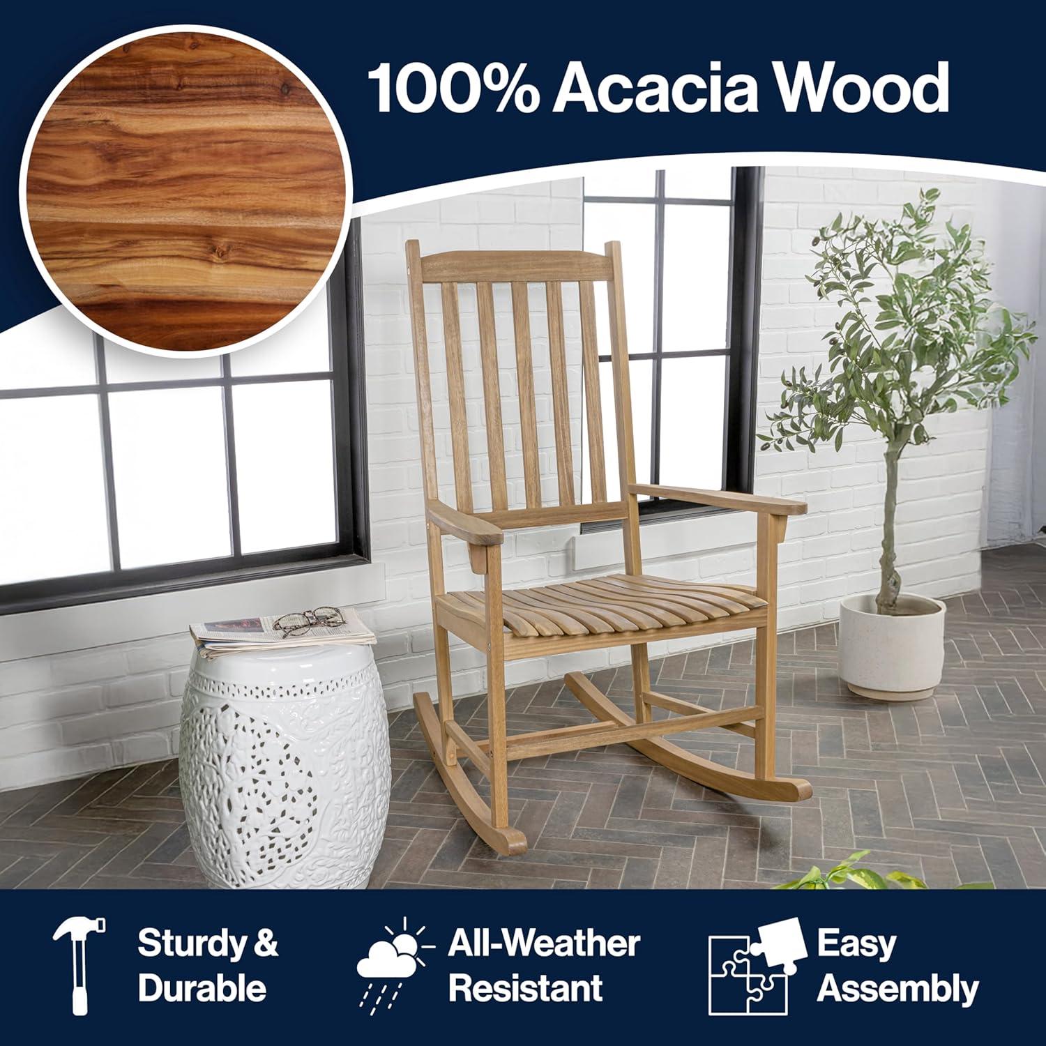 imageJONATHAN Y RCK300D Seagrove Farmhouse Classic SlatBack 350LBS Support Acacia Wood Outdoor Rocking Chair Traditional Coastal Cottage Vintage Shabby Chic AlmondTeak Brown