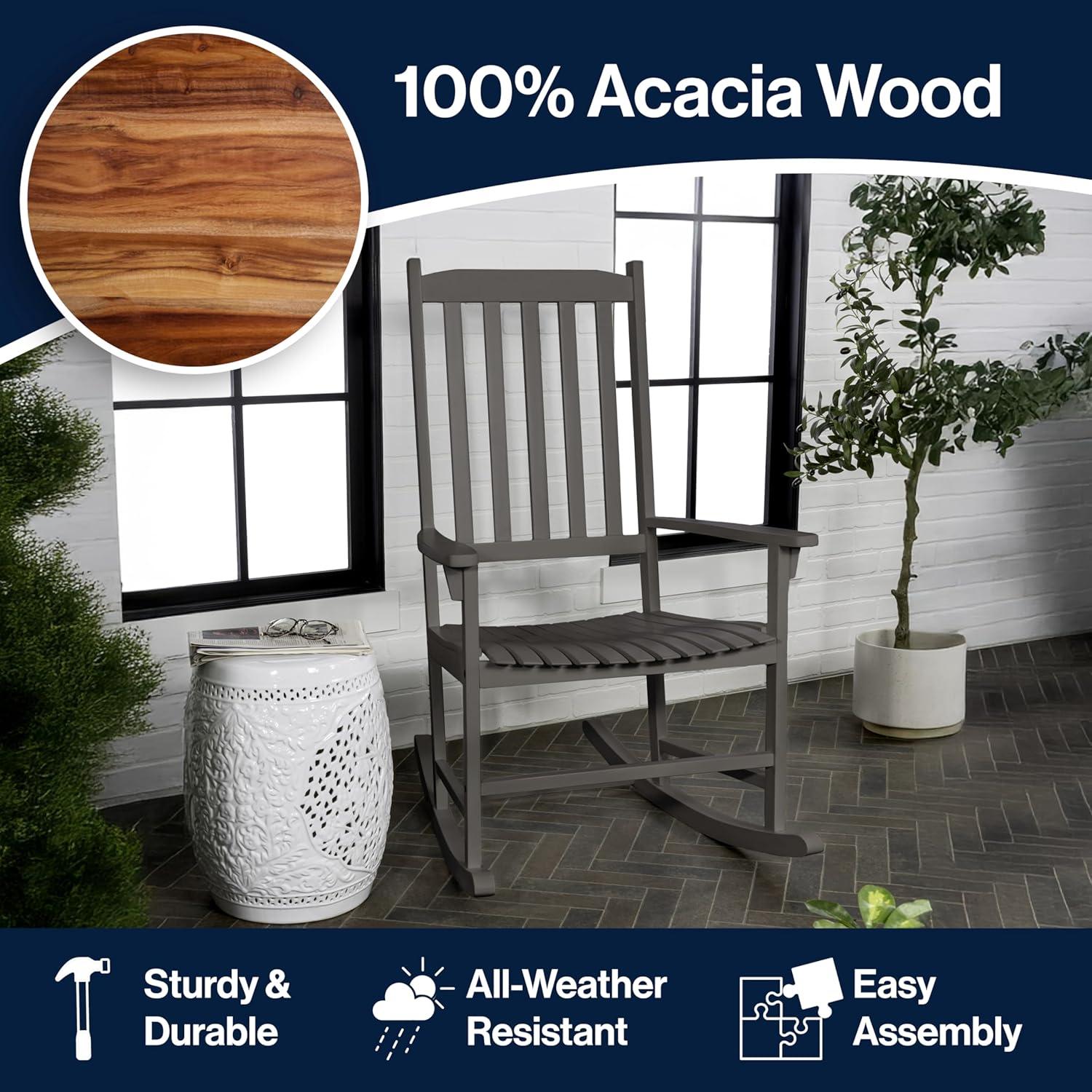 imageJONATHAN Y RCK300D Seagrove Farmhouse Classic SlatBack 350LBS Support Acacia Wood Outdoor Rocking Chair Traditional Coastal Cottage Vintage Shabby Chic AlmondGray Wash