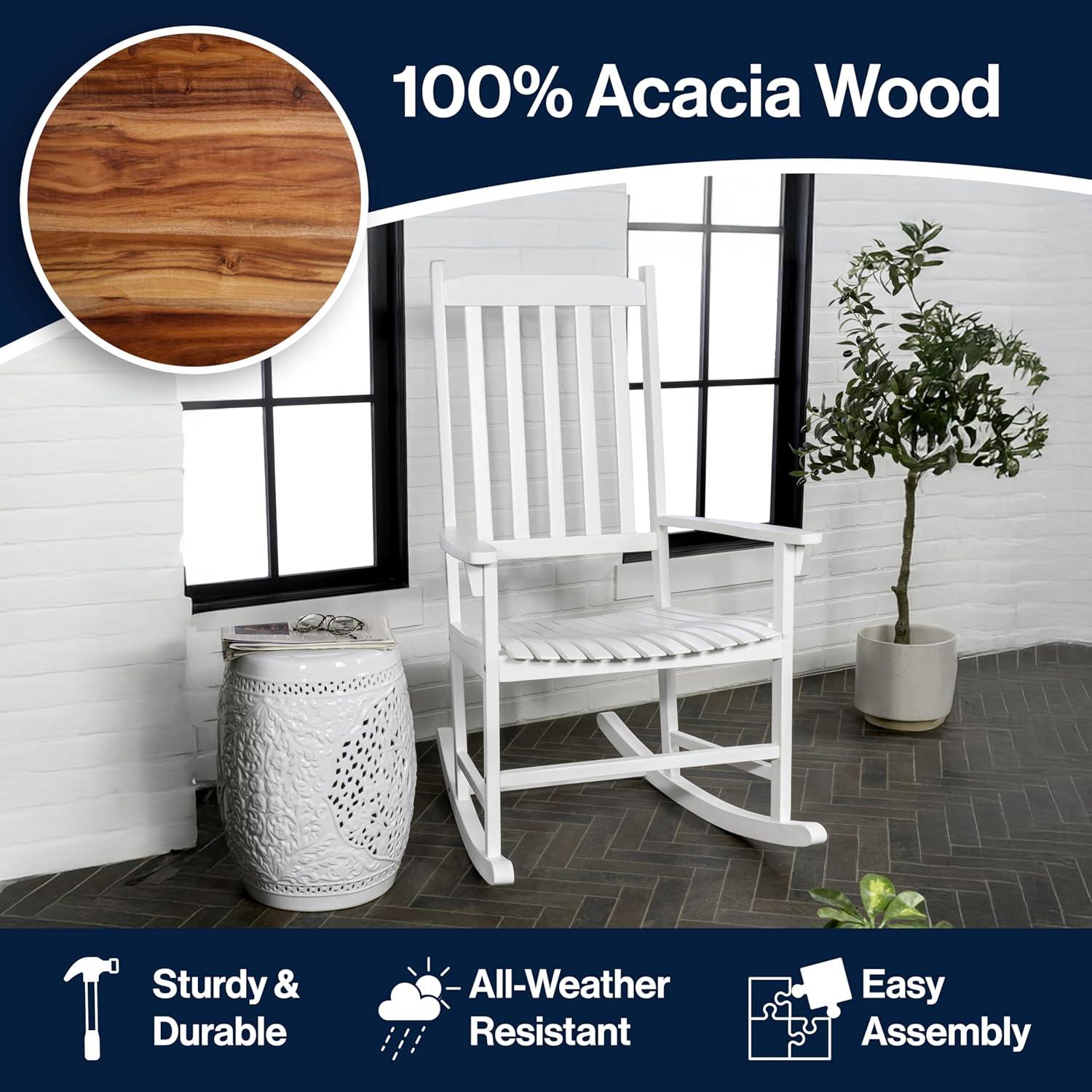 imageJONATHAN Y RCK300D Seagrove Farmhouse Classic SlatBack 350LBS Support Acacia Wood Outdoor Rocking Chair Traditional Coastal Cottage Vintage Shabby Chic AlmondWhite