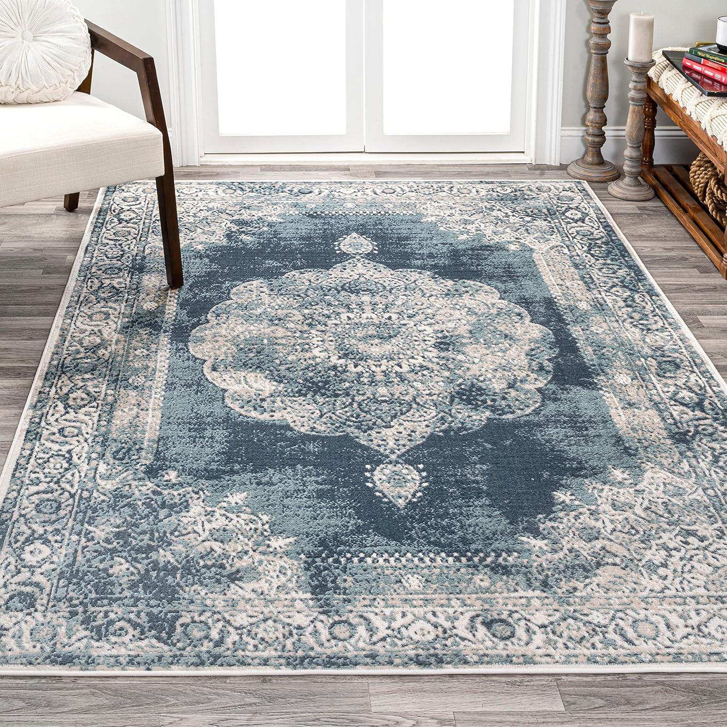 imageJONATHAN Y Rosalia Cottage Medallion NavyIvory Indoor Area Rug 8x10 Vintage Bohemian EasyCleaning for Living Room Bedroom Kitchen Pet Friendly NonShedding MDP403D8IvoryBlue
