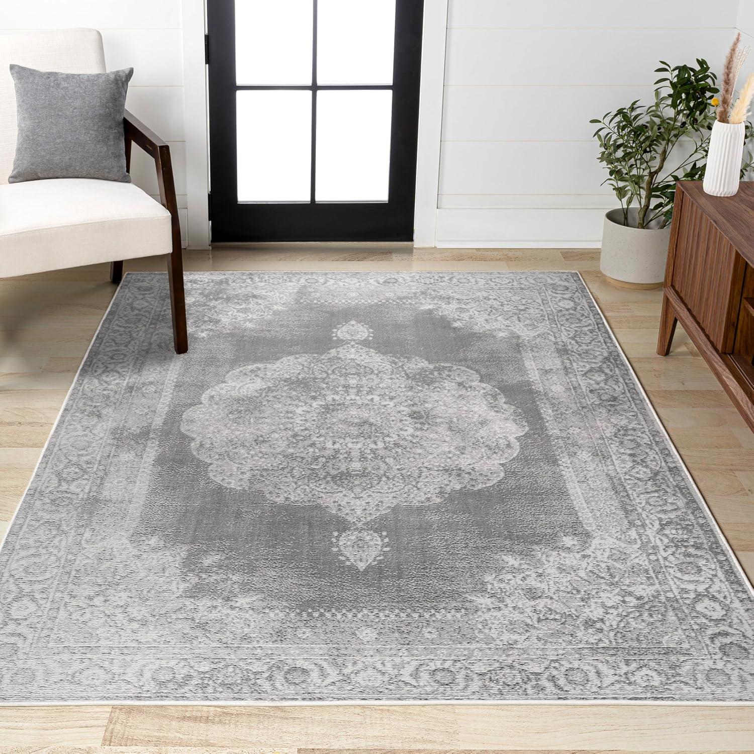 imageJONATHAN Y Rosalia Cottage Medallion NavyIvory Indoor Area Rug 8x10 Vintage Bohemian EasyCleaning for Living Room Bedroom Kitchen Pet Friendly NonShedding MDP403D8GrayDark Gray