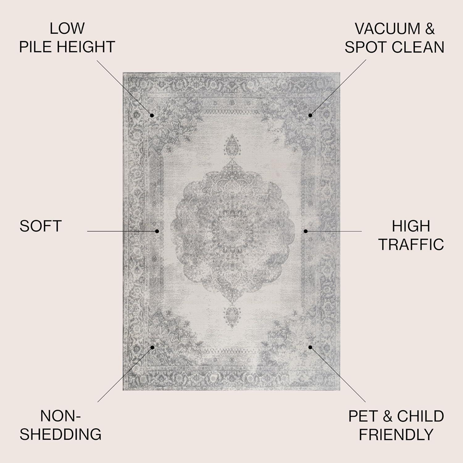 imageJONATHAN Y Rosalia Cottage Medallion NavyIvory Indoor Area Rug 8x10 Vintage Bohemian EasyCleaning for Living Room Bedroom Kitchen Pet Friendly NonShedding MDP403D8GrayIvory