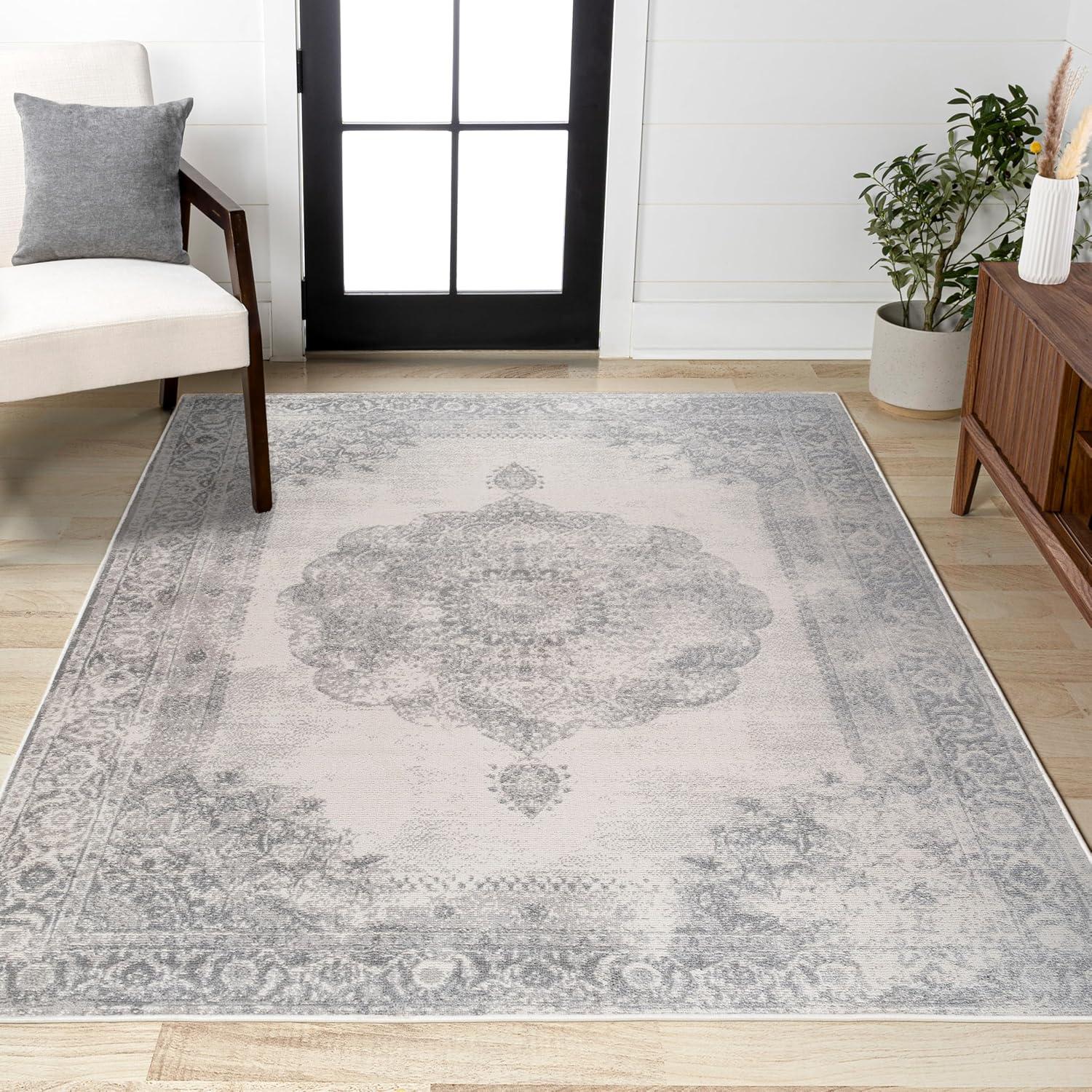 imageJONATHAN Y Rosalia Cottage Medallion NavyIvory Indoor Area Rug 8x10 Vintage Bohemian EasyCleaning for Living Room Bedroom Kitchen Pet Friendly NonShedding MDP403D8GrayIvory