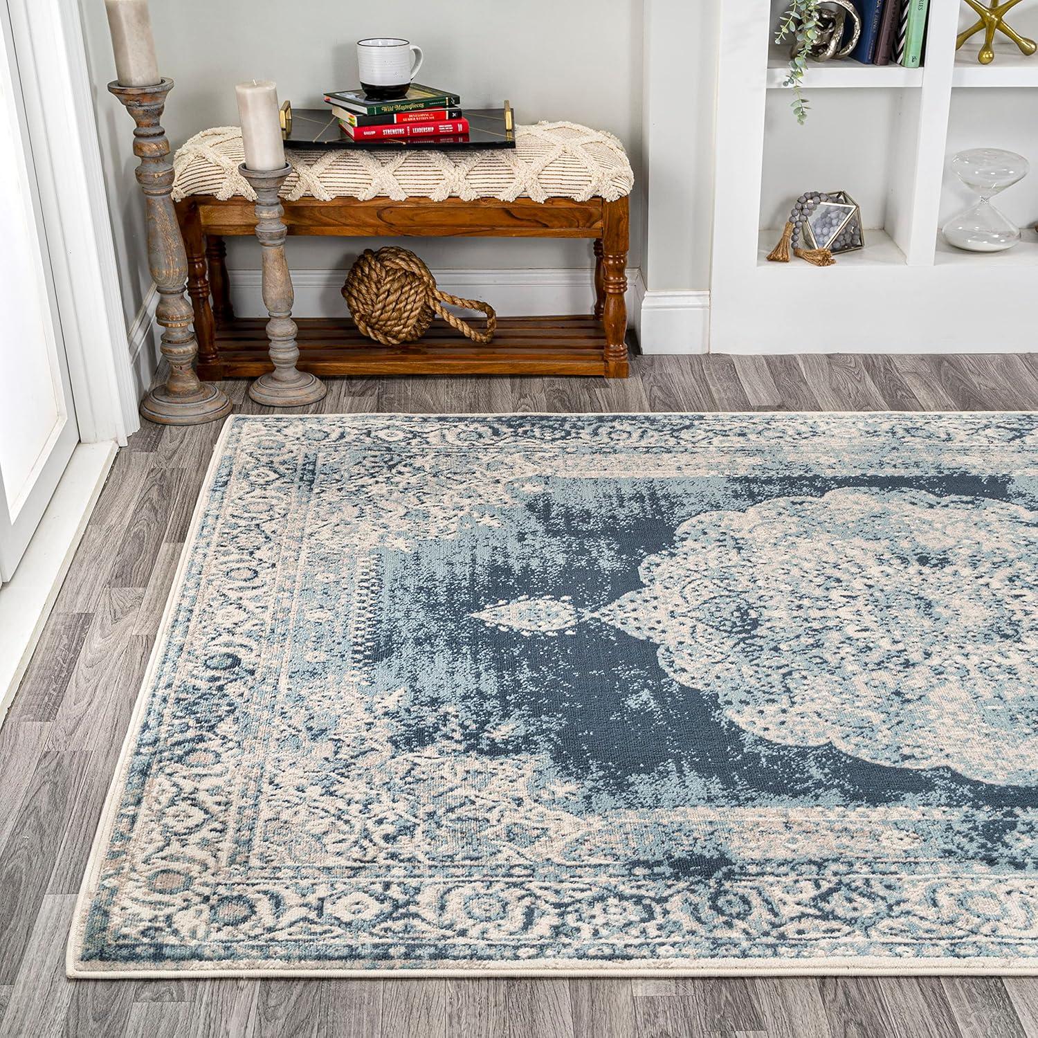 imageJONATHAN Y Rosalia Cottage Medallion NavyIvory Indoor Area Rug 8x10 Vintage Bohemian EasyCleaning for Living Room Bedroom Kitchen Pet Friendly NonShedding MDP403D8IvoryBlue