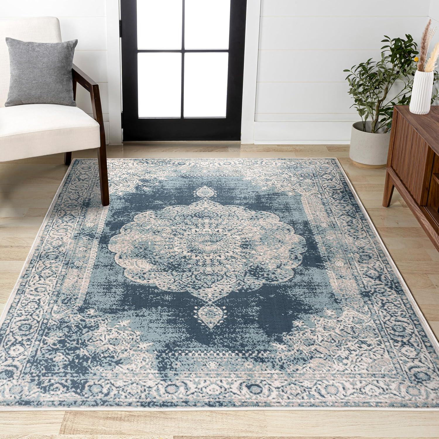 imageJONATHAN Y Rosalia Cottage Medallion NavyIvory Indoor Area Rug 8x10 Vintage Bohemian EasyCleaning for Living Room Bedroom Kitchen Pet Friendly NonShedding MDP403D8IvoryBlue