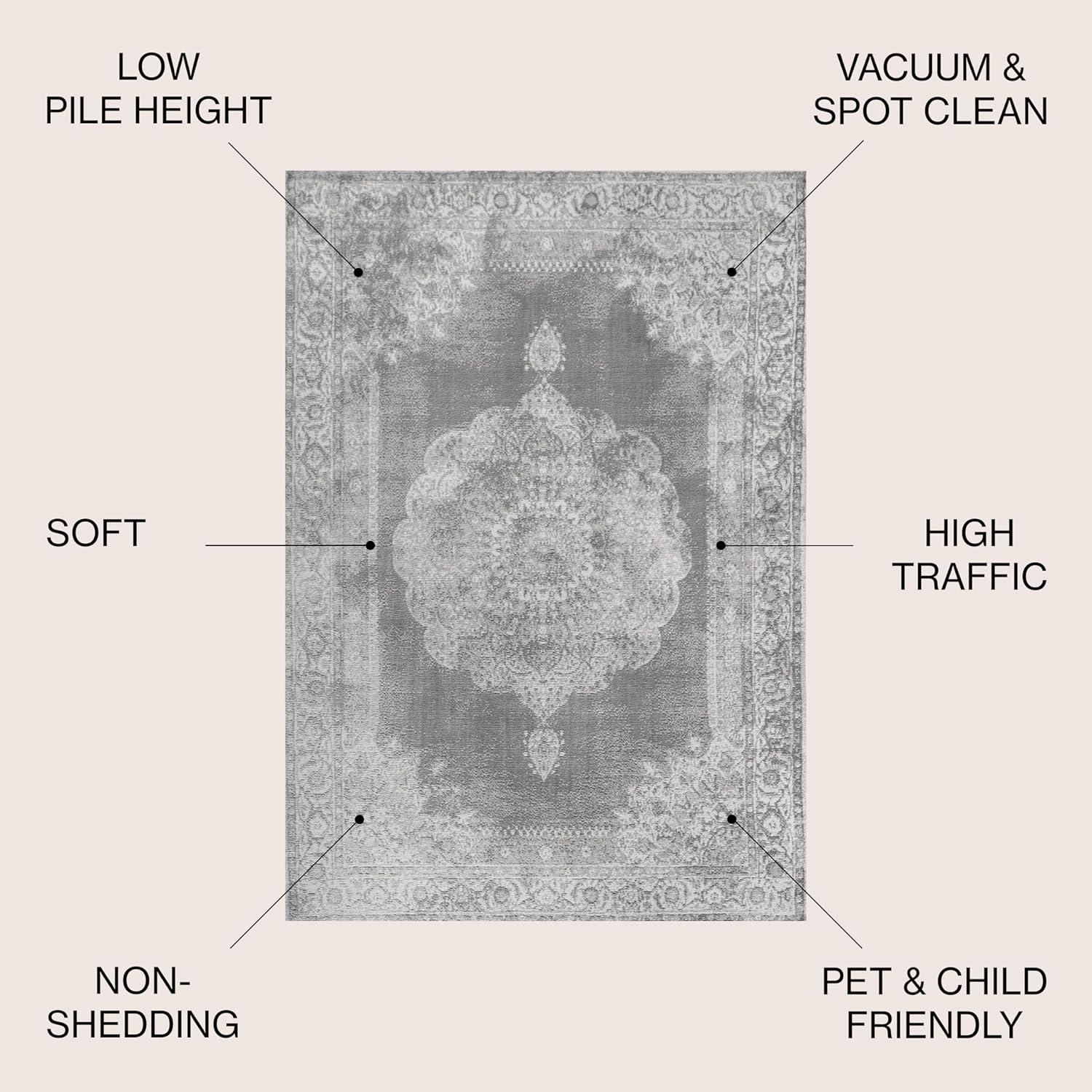 imageJONATHAN Y Rosalia Cottage Medallion NavyIvory Indoor Area Rug 8x10 Vintage Bohemian EasyCleaning for Living Room Bedroom Kitchen Pet Friendly NonShedding MDP403D8GrayDark Gray