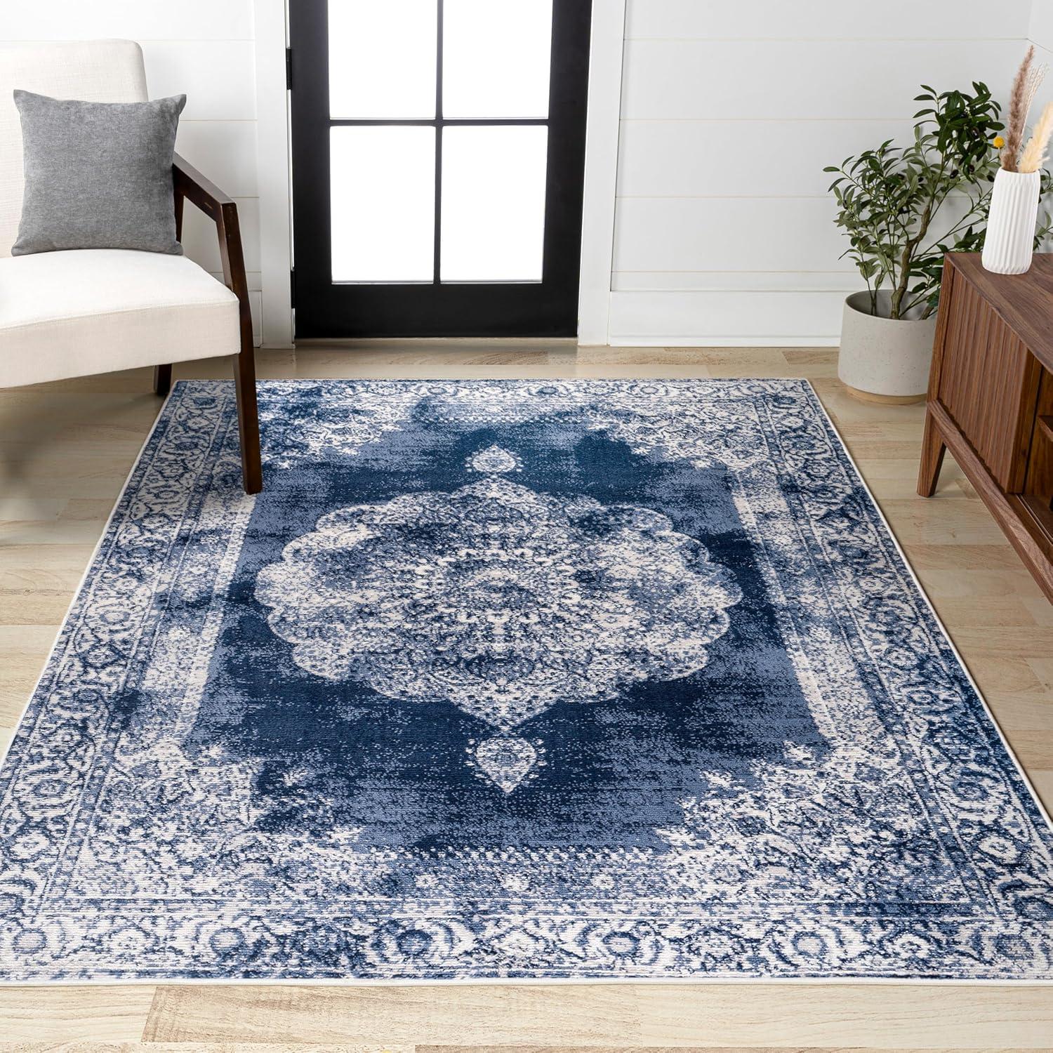 imageJONATHAN Y Rosalia Cottage Medallion NavyIvory Indoor Area Rug 8x10 Vintage Bohemian EasyCleaning for Living Room Bedroom Kitchen Pet Friendly NonShedding MDP403D8NavyIvory