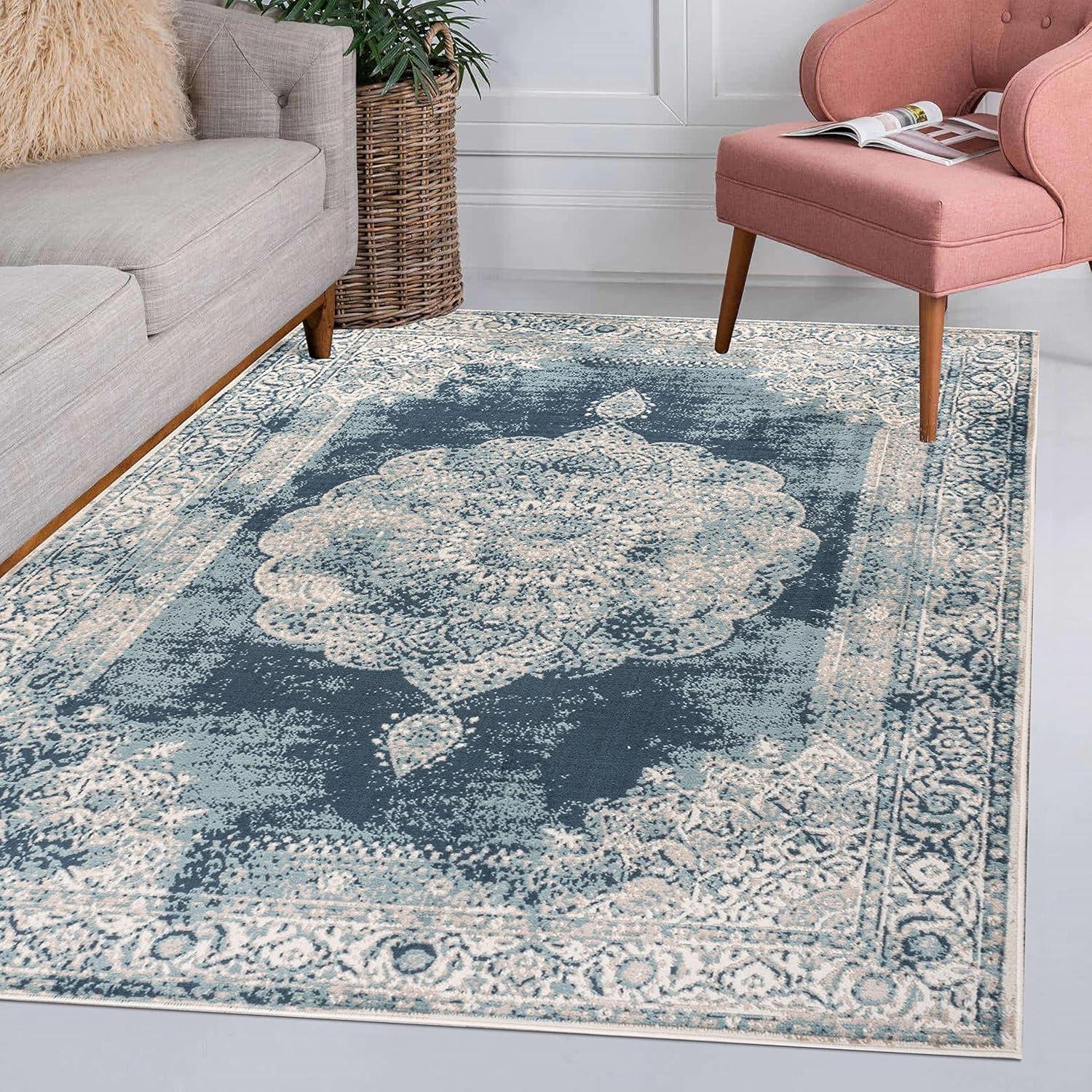 imageJONATHAN Y Rosalia Cottage Medallion NavyIvory Indoor Area Rug 8x10 Vintage Bohemian EasyCleaning for Living Room Bedroom Kitchen Pet Friendly NonShedding MDP403D8IvoryBlue
