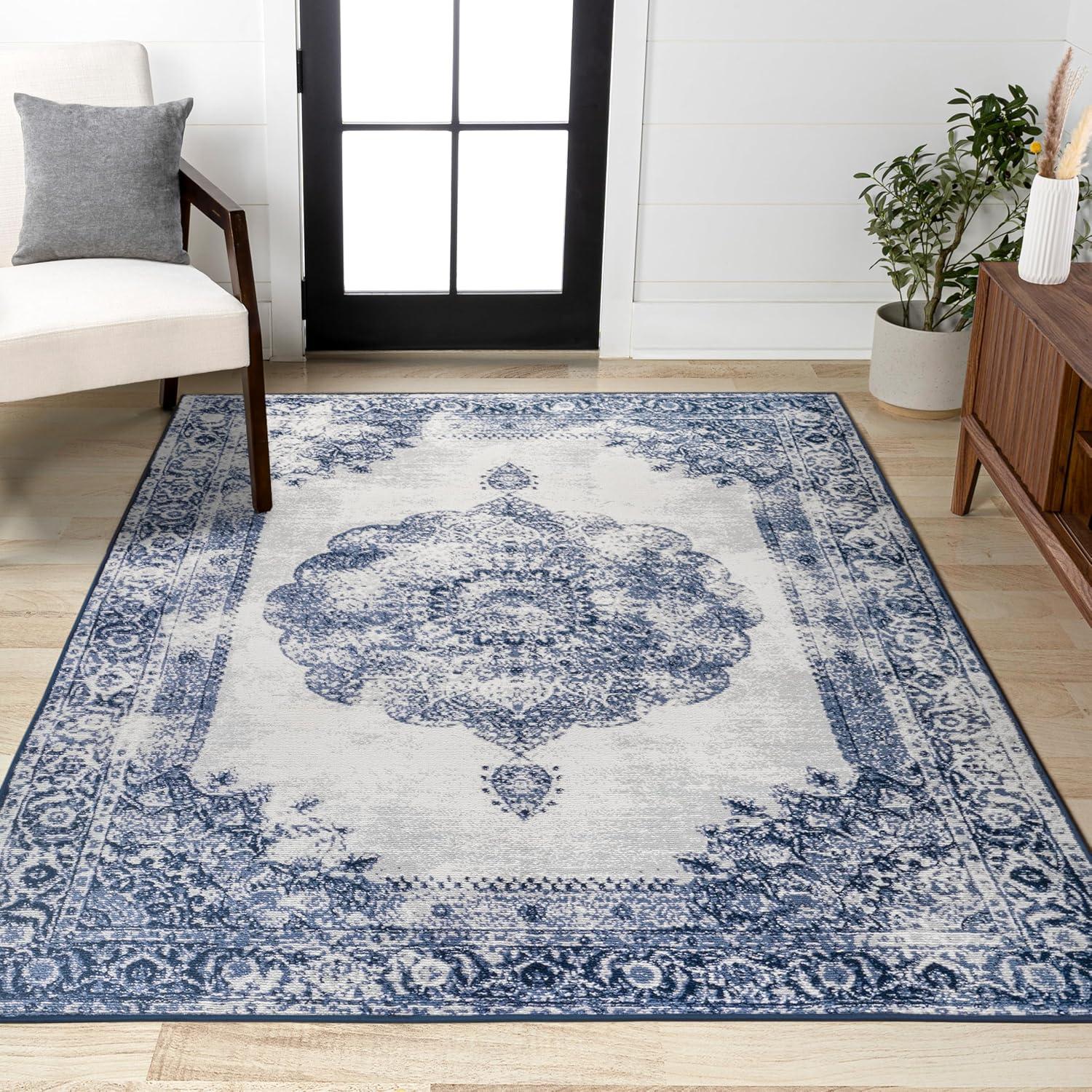 imageJONATHAN Y Rosalia Cottage Medallion NavyIvory Indoor Area Rug 8x10 Vintage Bohemian EasyCleaning for Living Room Bedroom Kitchen Pet Friendly NonShedding MDP403D8Dark BlueIvory