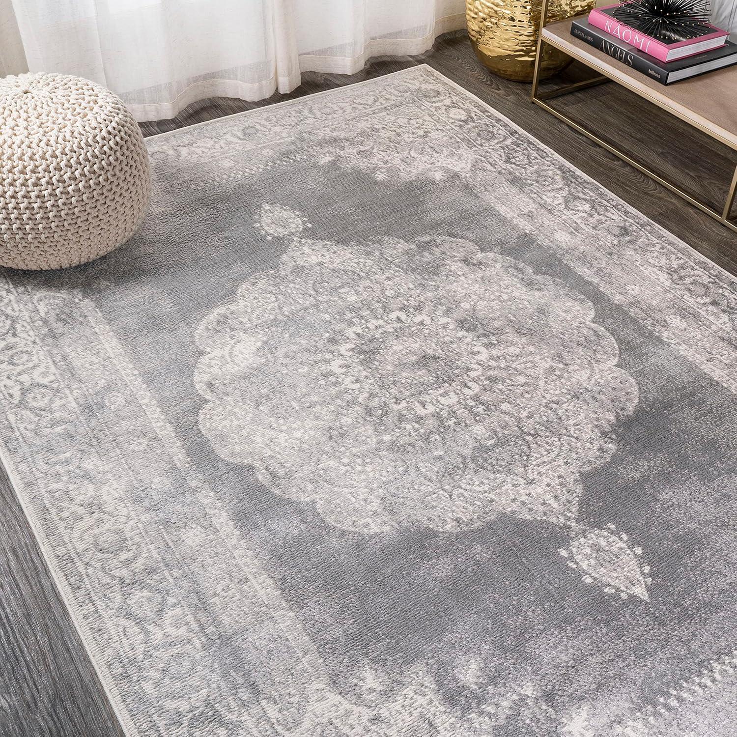 imageJONATHAN Y Rosalia Cottage Medallion NavyIvory Indoor Area Rug 8x10 Vintage Bohemian EasyCleaning for Living Room Bedroom Kitchen Pet Friendly NonShedding MDP403D8GrayDark Gray