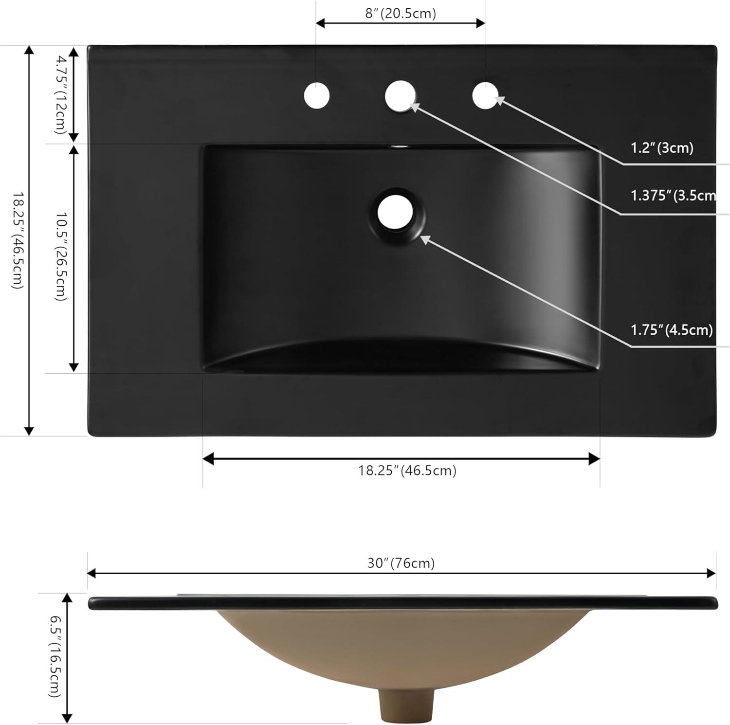 imageJONATHAN Y SNK1001A Ancillary 3Hole 24 in W x 1825 in D Classic Contemporary Rectangular Ceramic Single Sink Basin Vanity Top WhiteBlack