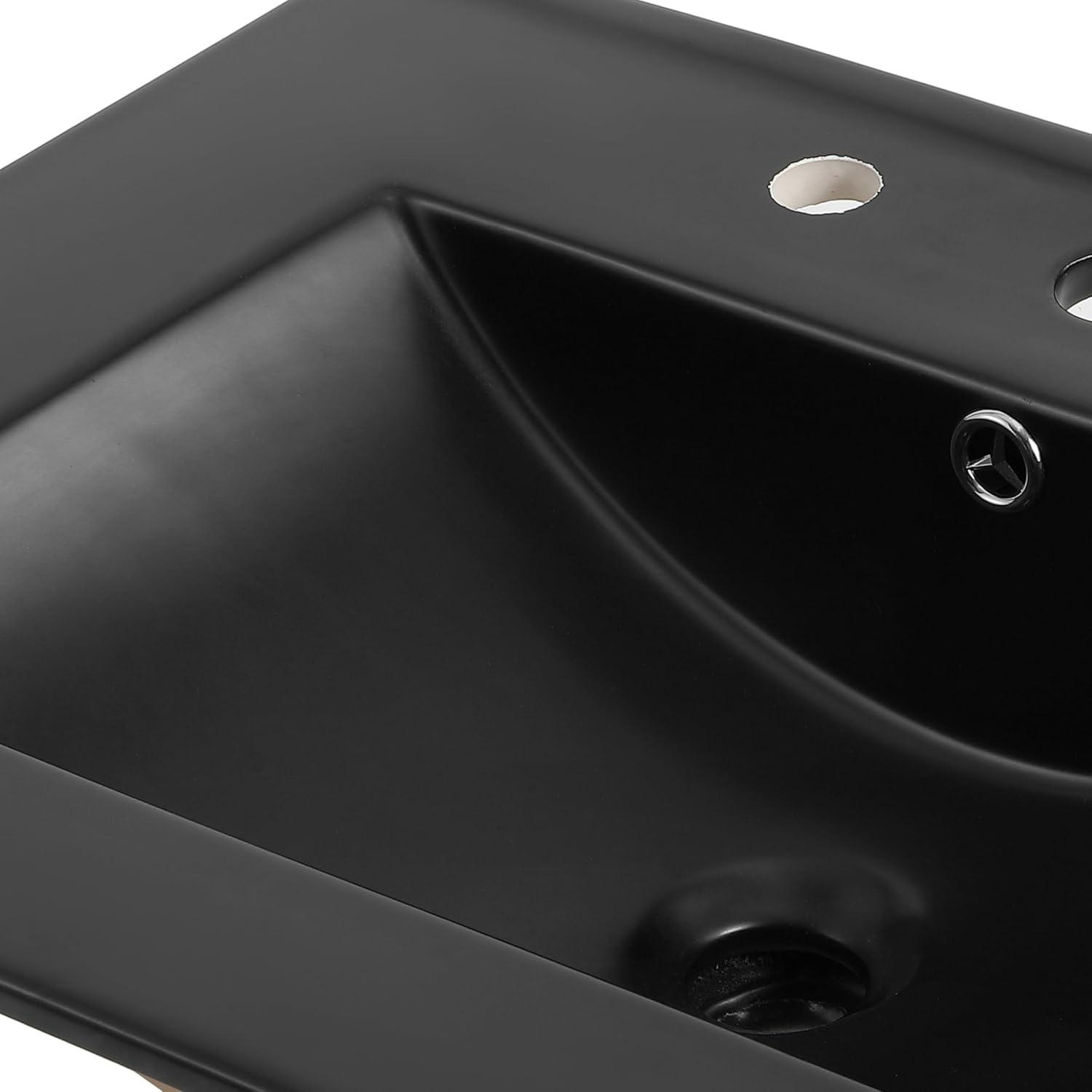 imageJONATHAN Y SNK1001A Ancillary 3Hole 24 in W x 1825 in D Classic Contemporary Rectangular Ceramic Single Sink Basin Vanity Top WhiteBlack