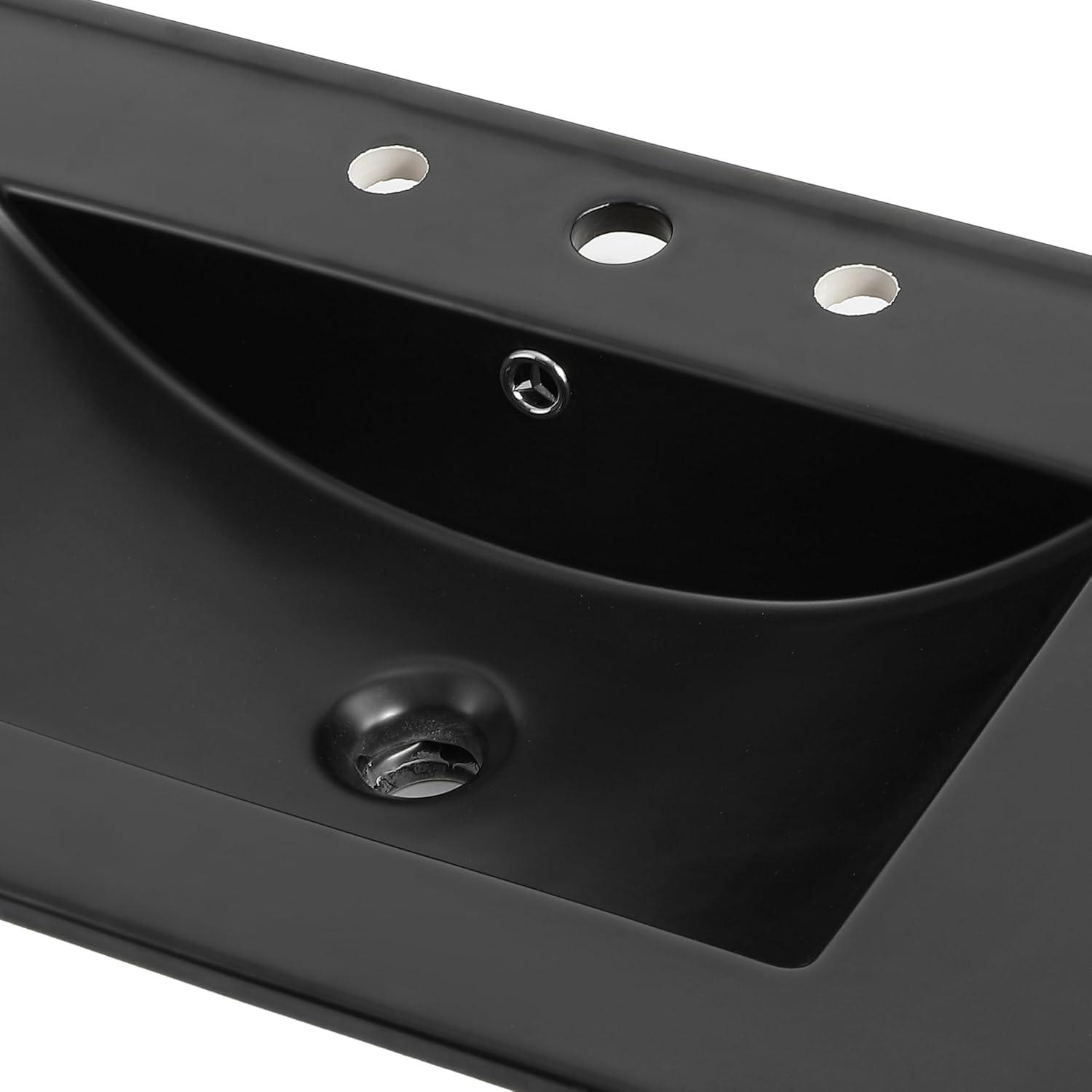 imageJONATHAN Y SNK1001A Ancillary 3Hole 24 in W x 1825 in D Classic Contemporary Rectangular Ceramic Single Sink Basin Vanity Top WhiteBlack