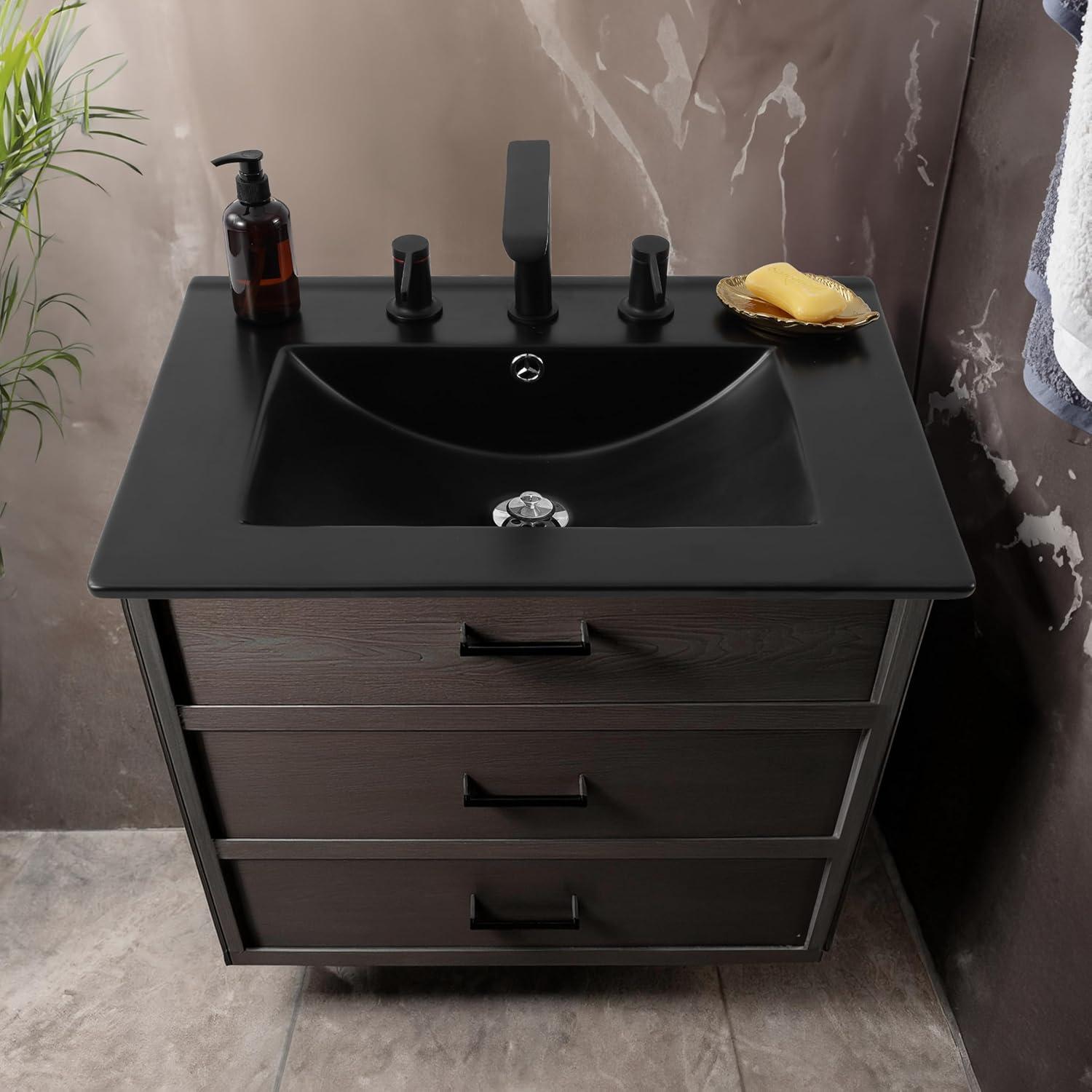 imageJONATHAN Y SNK1001A Ancillary 3Hole 24 in W x 1825 in D Classic Contemporary Rectangular Ceramic Single Sink Basin Vanity Top WhiteBlack