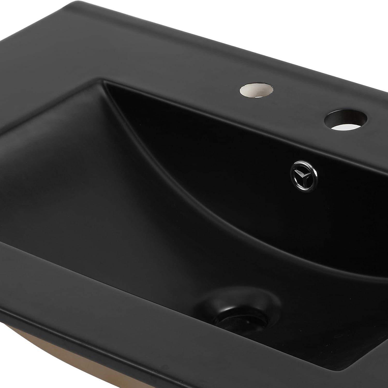 imageJONATHAN Y SNK1001A Ancillary 3Hole 24 in W x 1825 in D Classic Contemporary Rectangular Ceramic Single Sink Basin Vanity Top WhiteBlack