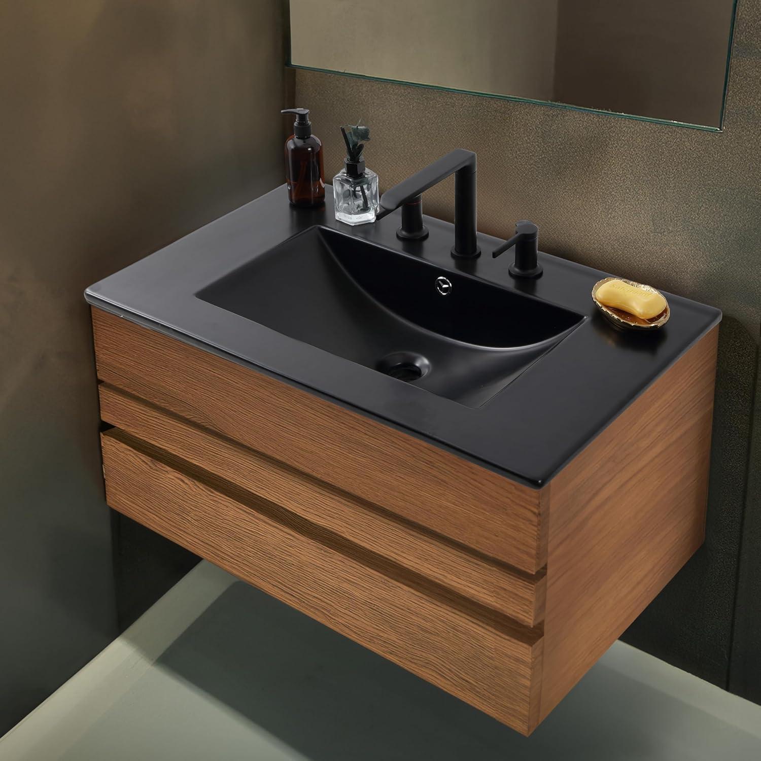 imageJONATHAN Y SNK1001A Ancillary 3Hole 24 in W x 1825 in D Classic Contemporary Rectangular Ceramic Single Sink Basin Vanity Top WhiteBlack