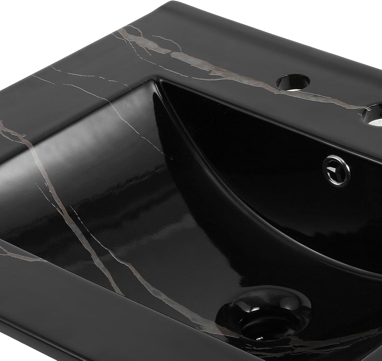 imageJONATHAN Y SNK1001A Ancillary 3Hole 24 in W x 1825 in D Classic Contemporary Rectangular Ceramic Single Sink Basin Vanity Top WhiteBlack Marble