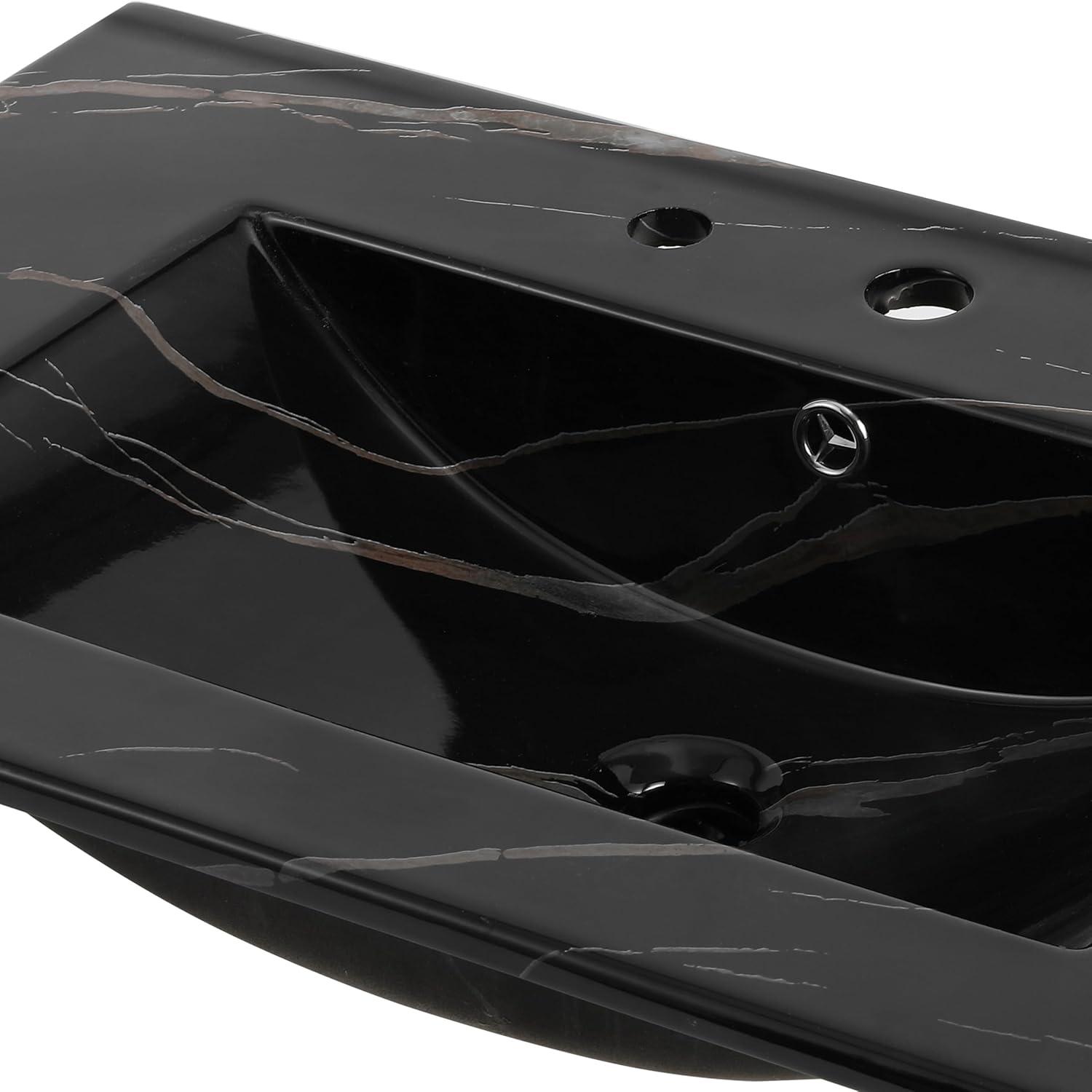 imageJONATHAN Y SNK1001A Ancillary 3Hole 24 in W x 1825 in D Classic Contemporary Rectangular Ceramic Single Sink Basin Vanity Top WhiteBlack Marble