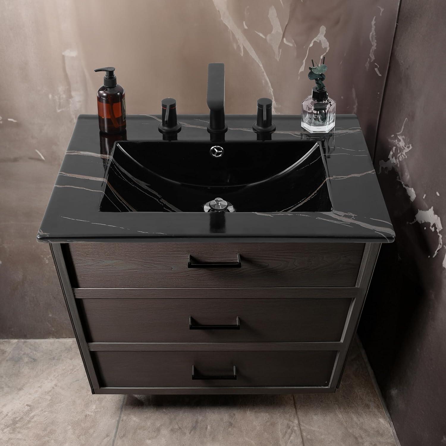 imageJONATHAN Y SNK1001A Ancillary 3Hole 24 in W x 1825 in D Classic Contemporary Rectangular Ceramic Single Sink Basin Vanity Top WhiteBlack Marble
